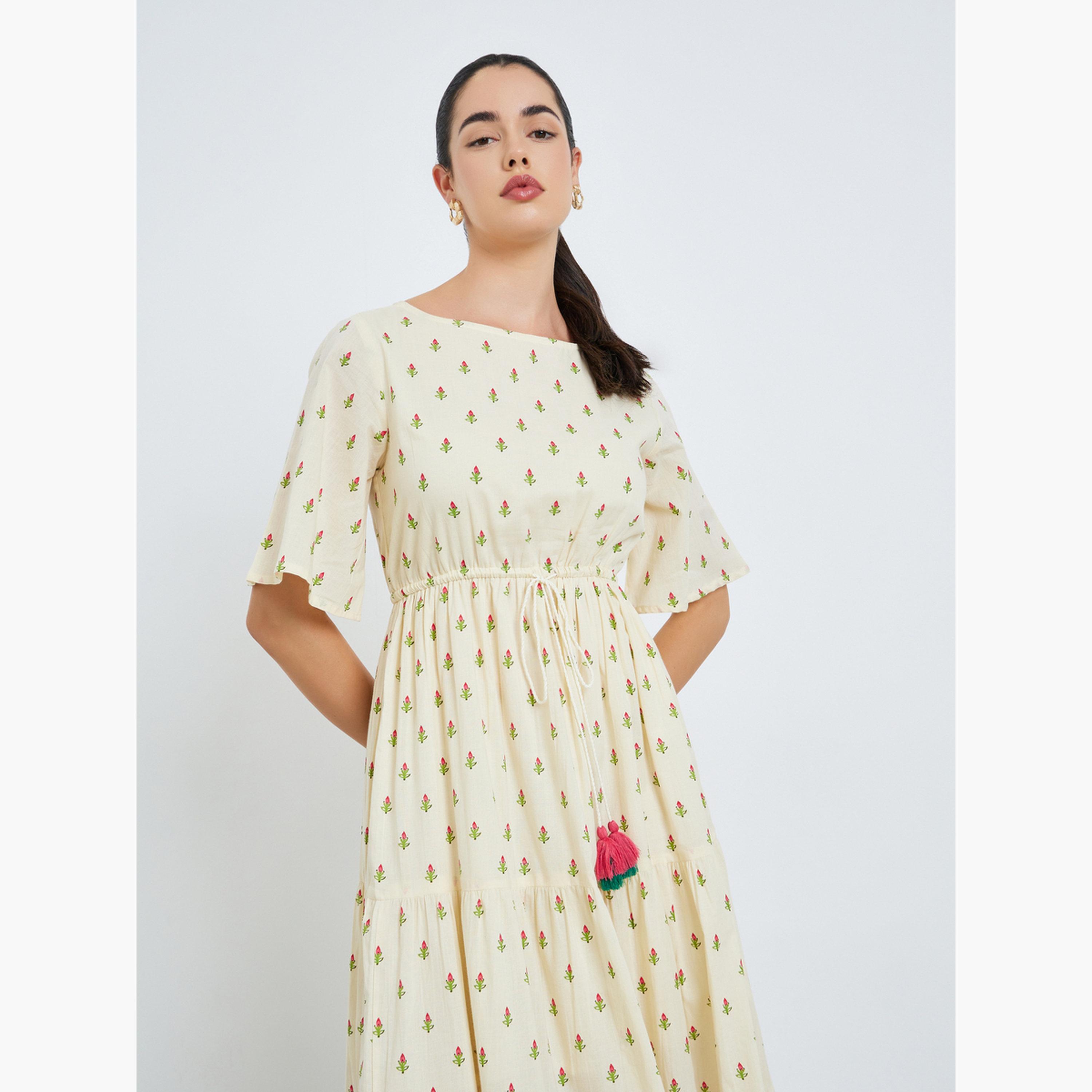 Styli Women Cream Floral Printed A-Line Maxi Dress-women-clothing-dresses-image-2