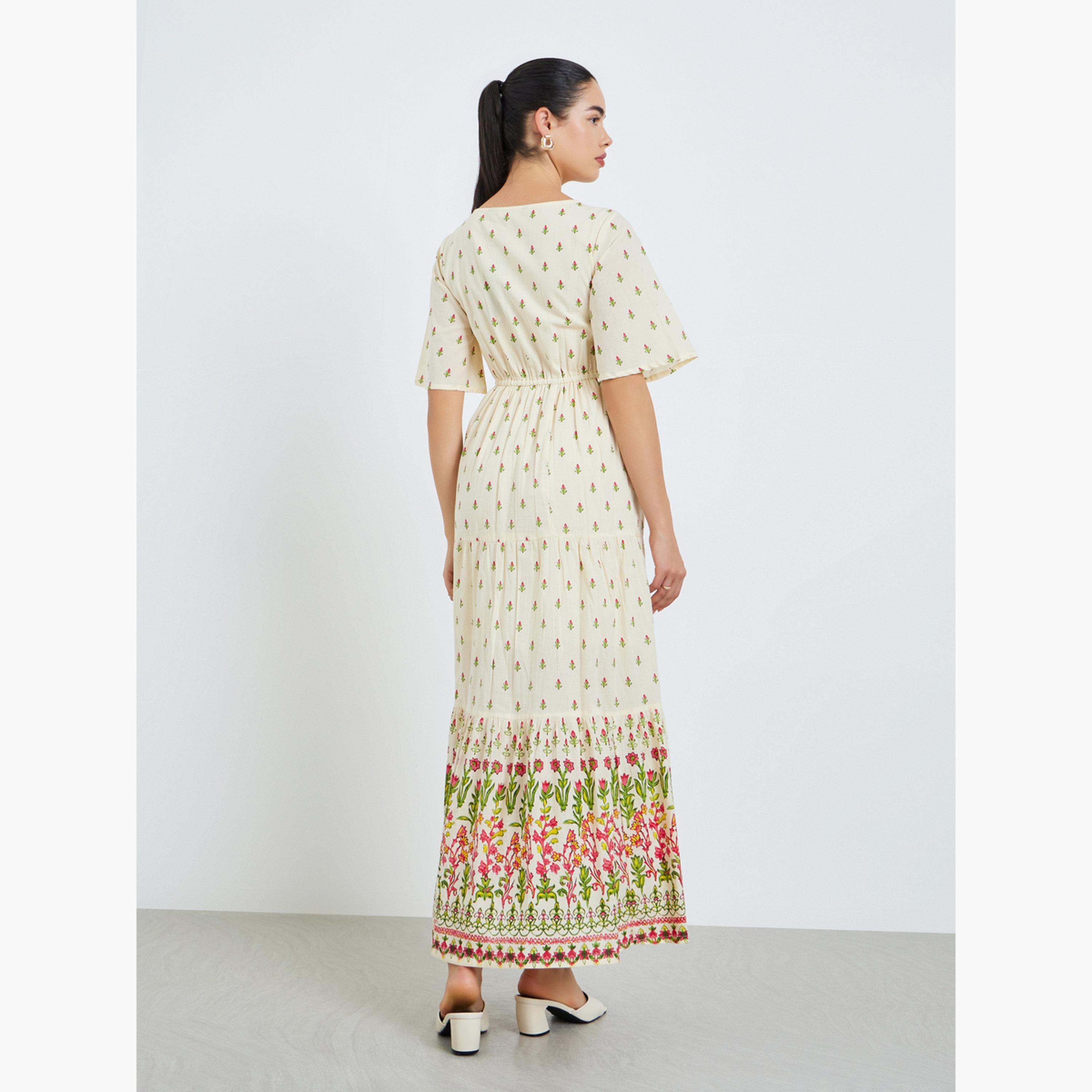 Styli Women Cream Floral Printed A-Line Maxi Dress-women-clothing-dresses-image-4