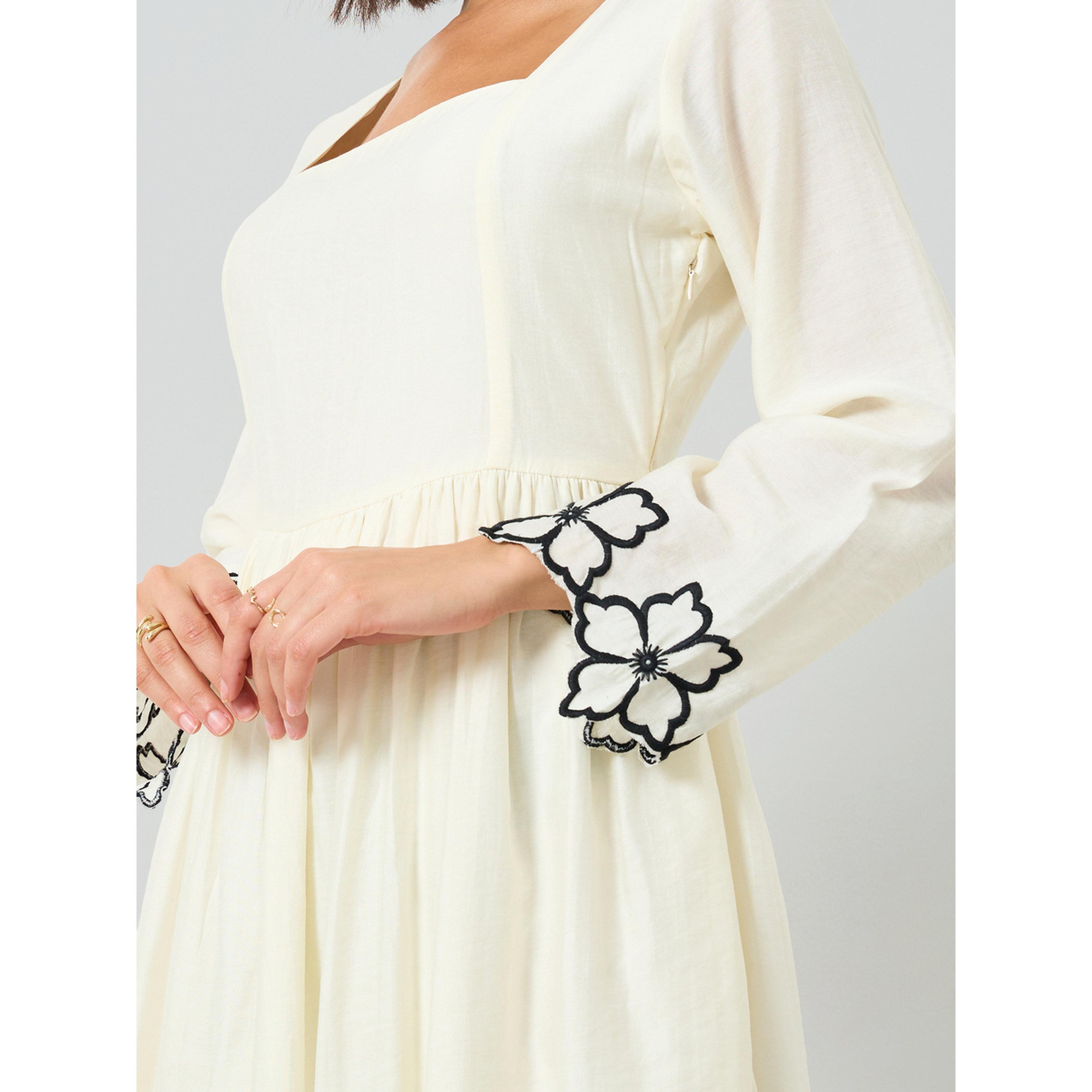 Styli Cream Floral Embroidery Square Neck Midi Dress-women-clothing-dresses-image-5