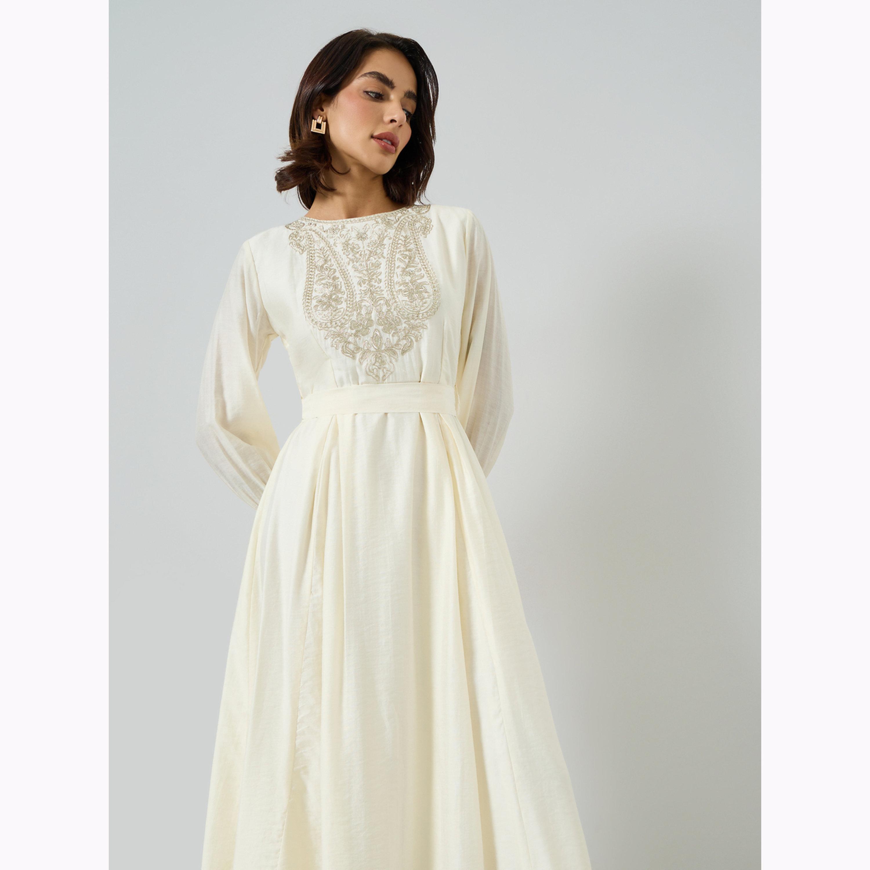 Styli Cream Embellished A-Line Maxi Dress-women-clothing-dresses-image-2