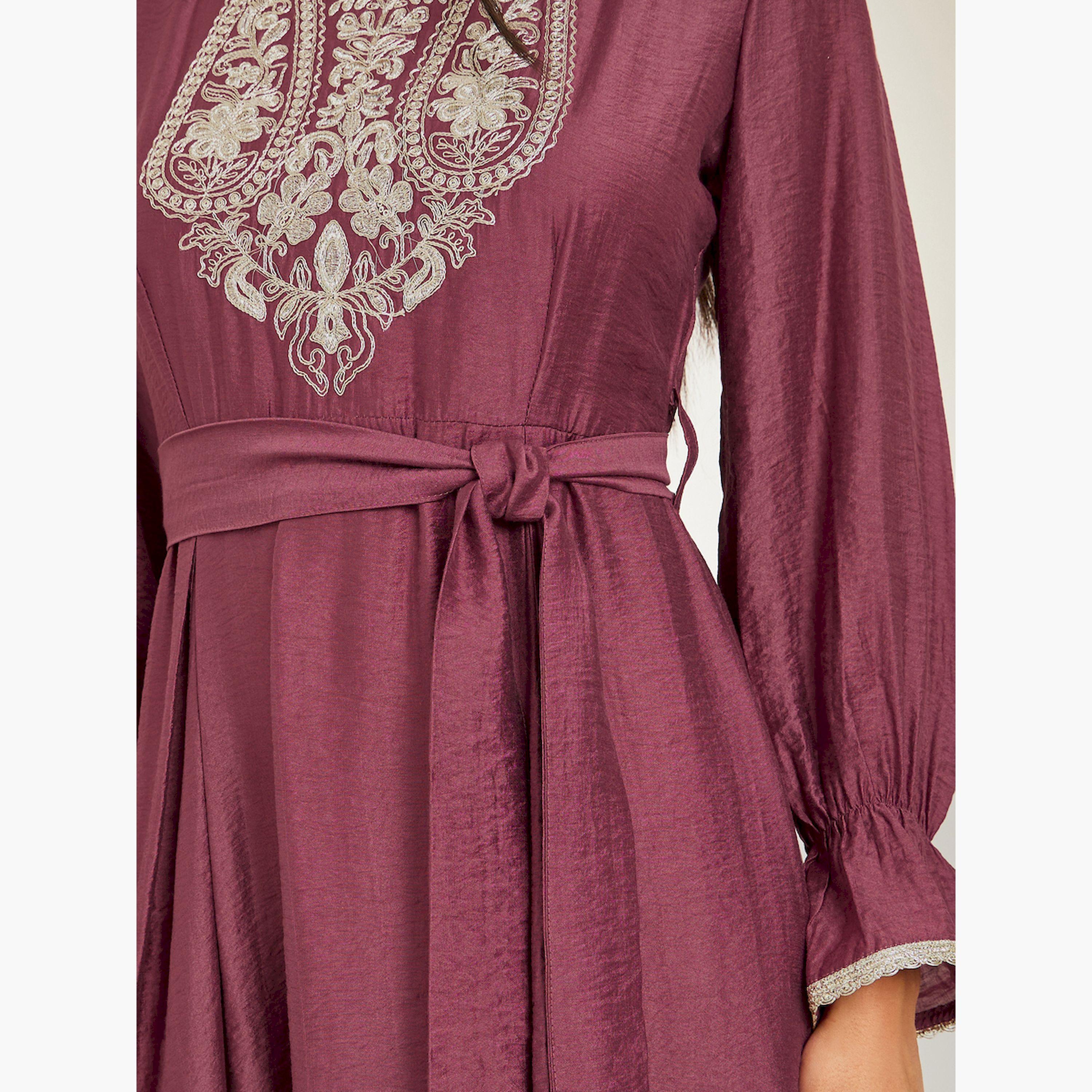 Styli Rust Embellished Embroidered A-Line Maxi Dress-women-clothing-dresses-image-4