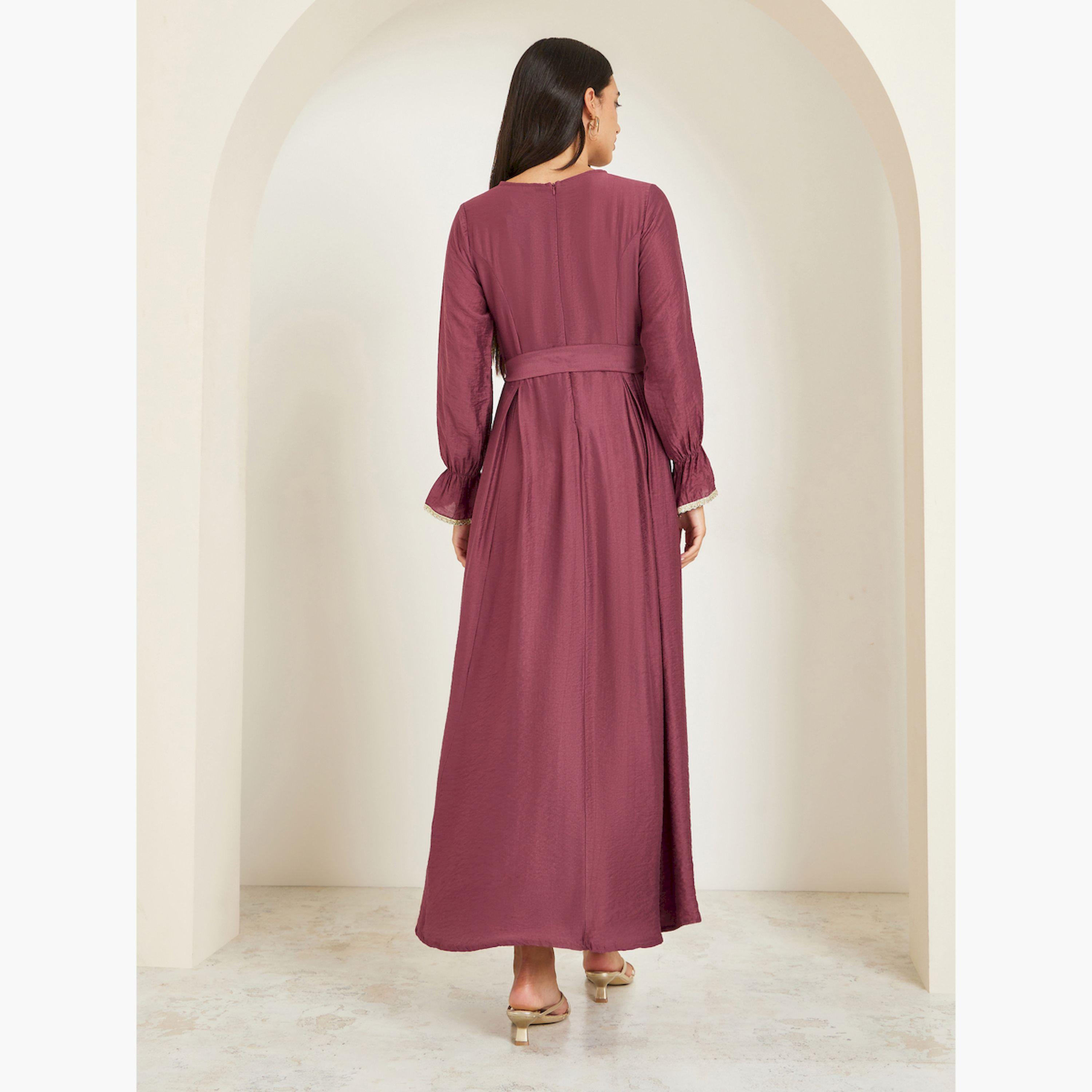 Styli Rust Embellished Embroidered A-Line Maxi Dress-women-clothing-dresses-image-5