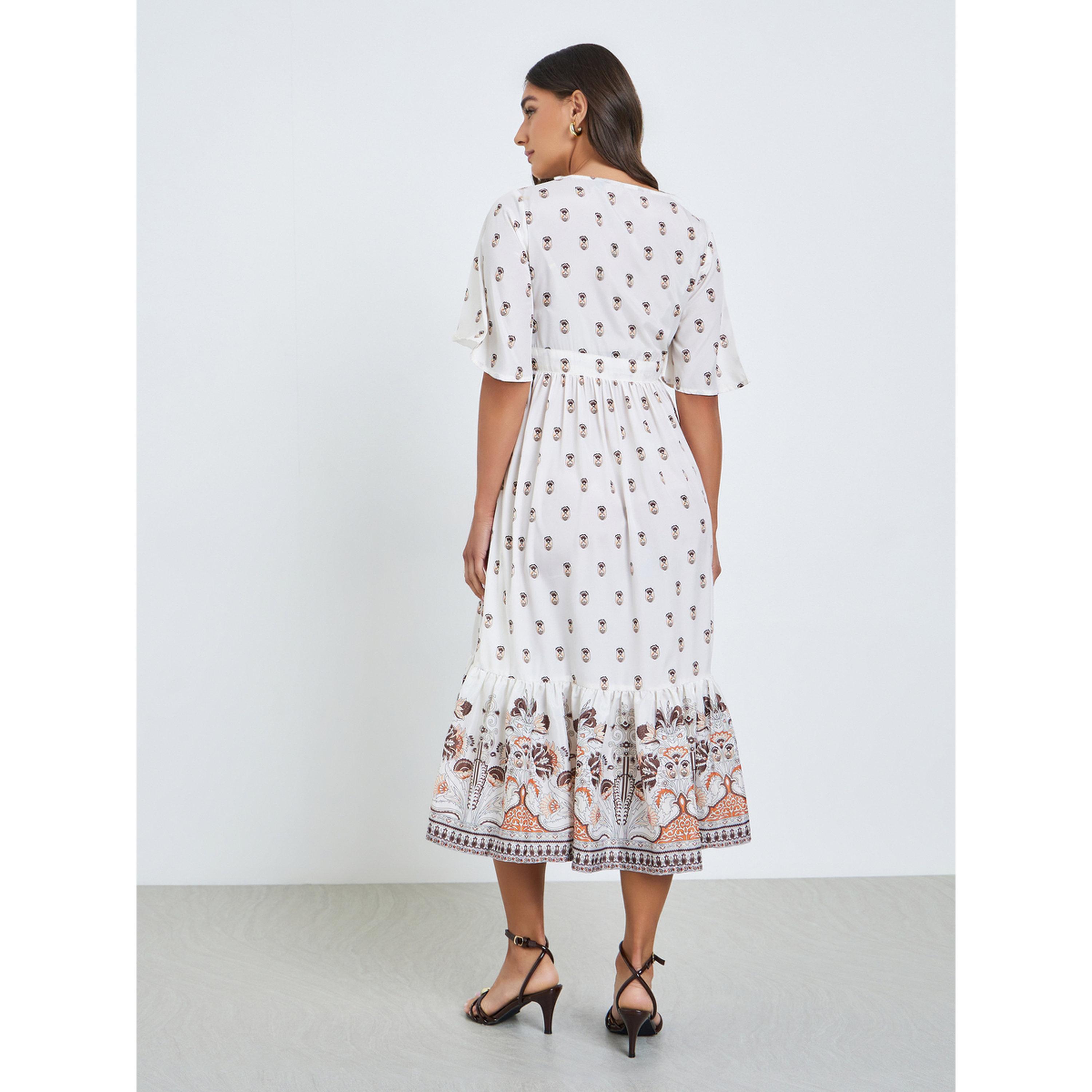 Styli Women Cream Floral Print A-Line Midi Dress-women-clothing-dresses-image-4