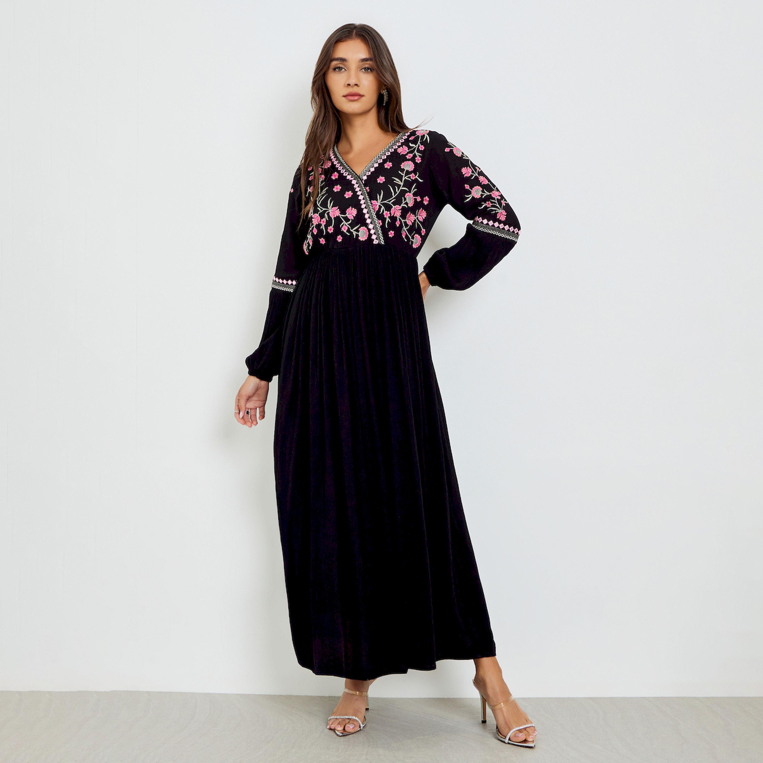 Styli Women Embroidered V Neck Maxi Dress-women-clothing-dresses-image-1