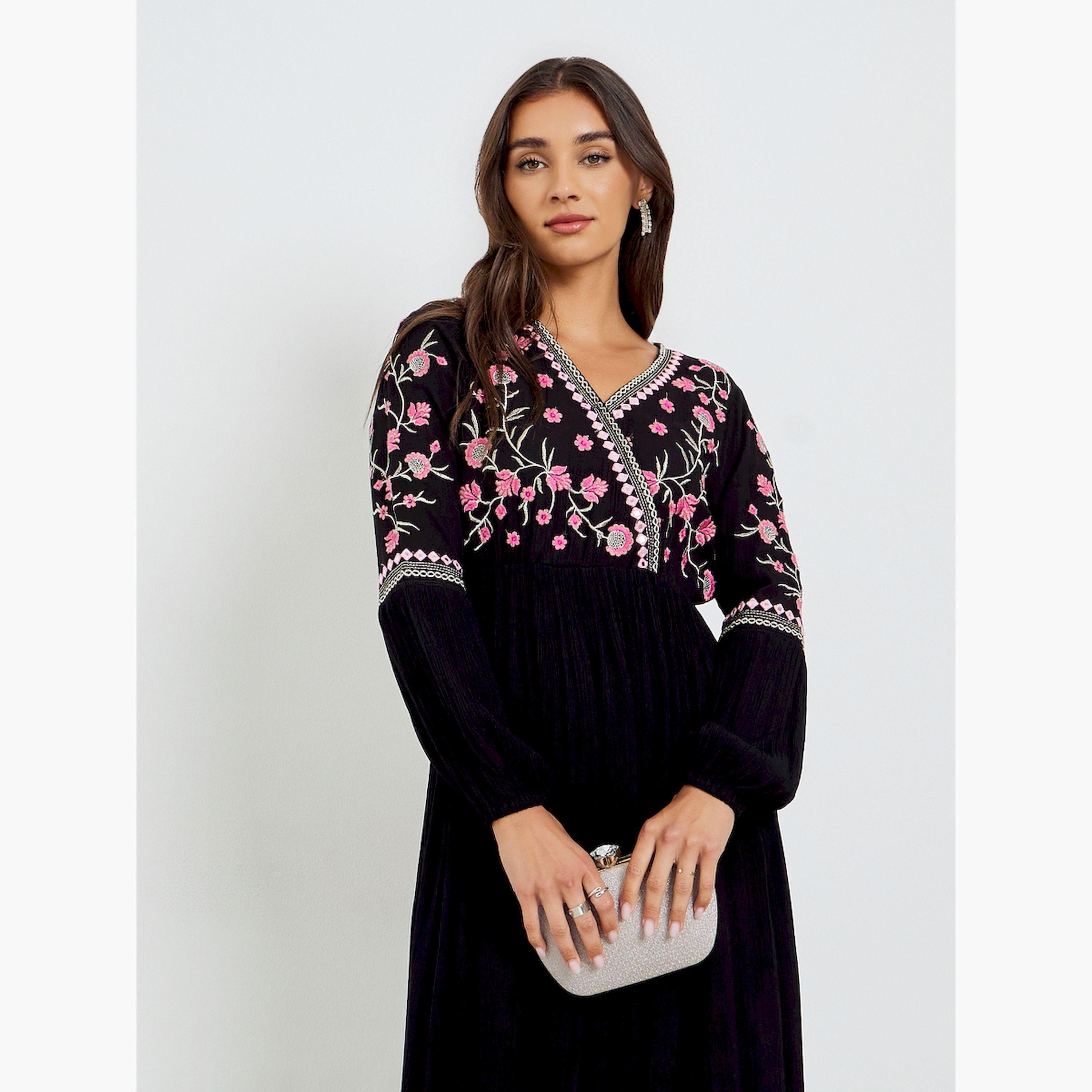 Styli Women Embroidered V Neck Maxi Dress-women-clothing-dresses-image-2