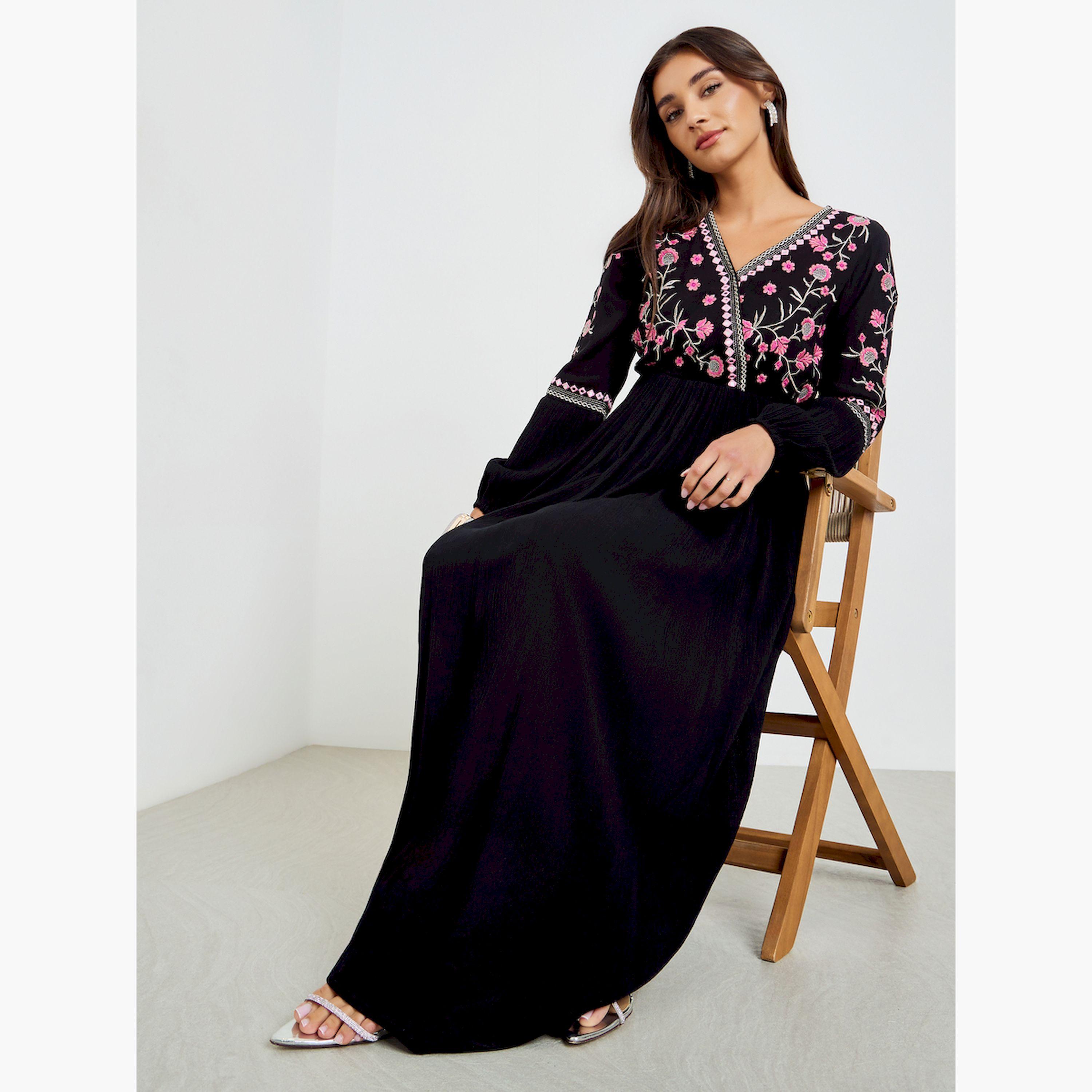 Styli Women Embroidered V Neck Maxi Dress-women-clothing-dresses-image-3