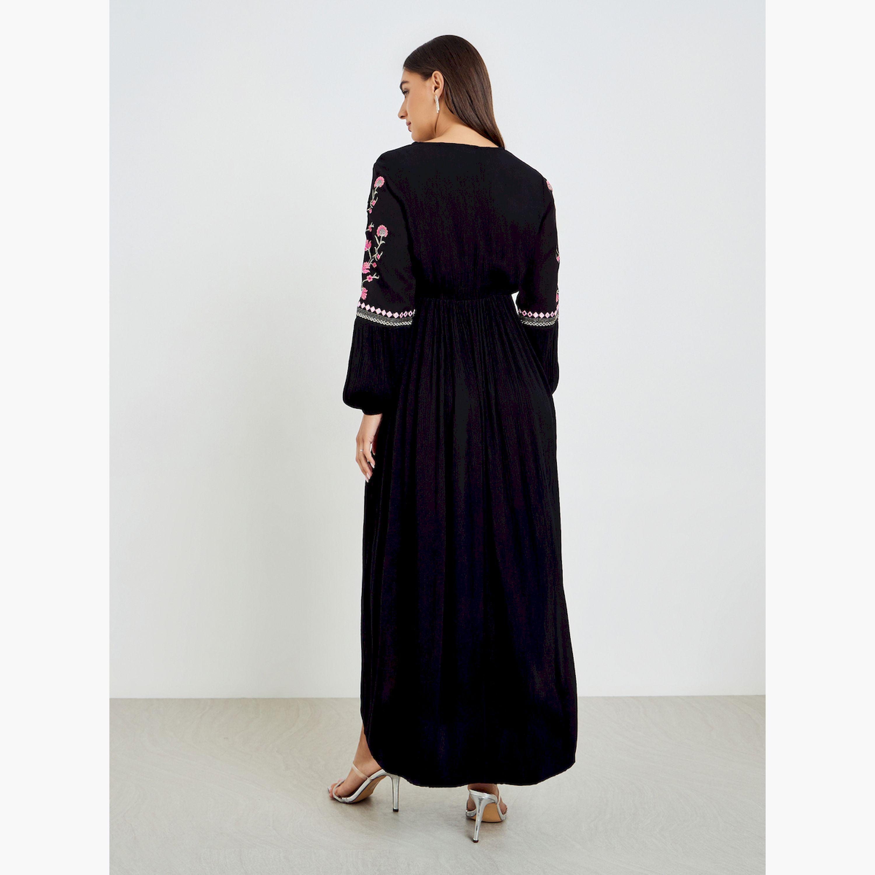 Styli Women Embroidered V Neck Maxi Dress-women-clothing-dresses-image-4