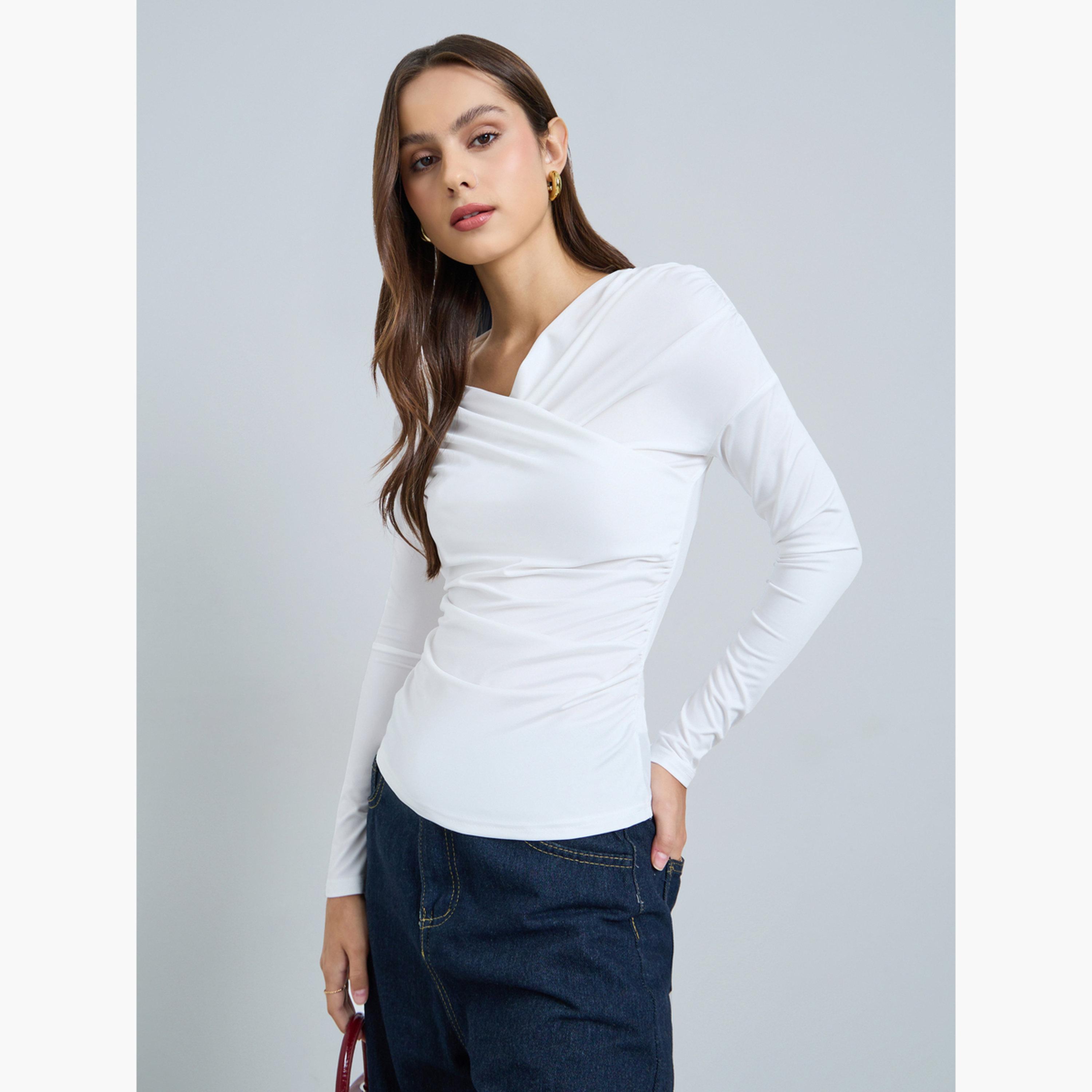 Take Two White Long Sleeve Wrap Top-women-clothing-shirtsandblouses-blouses-image-1