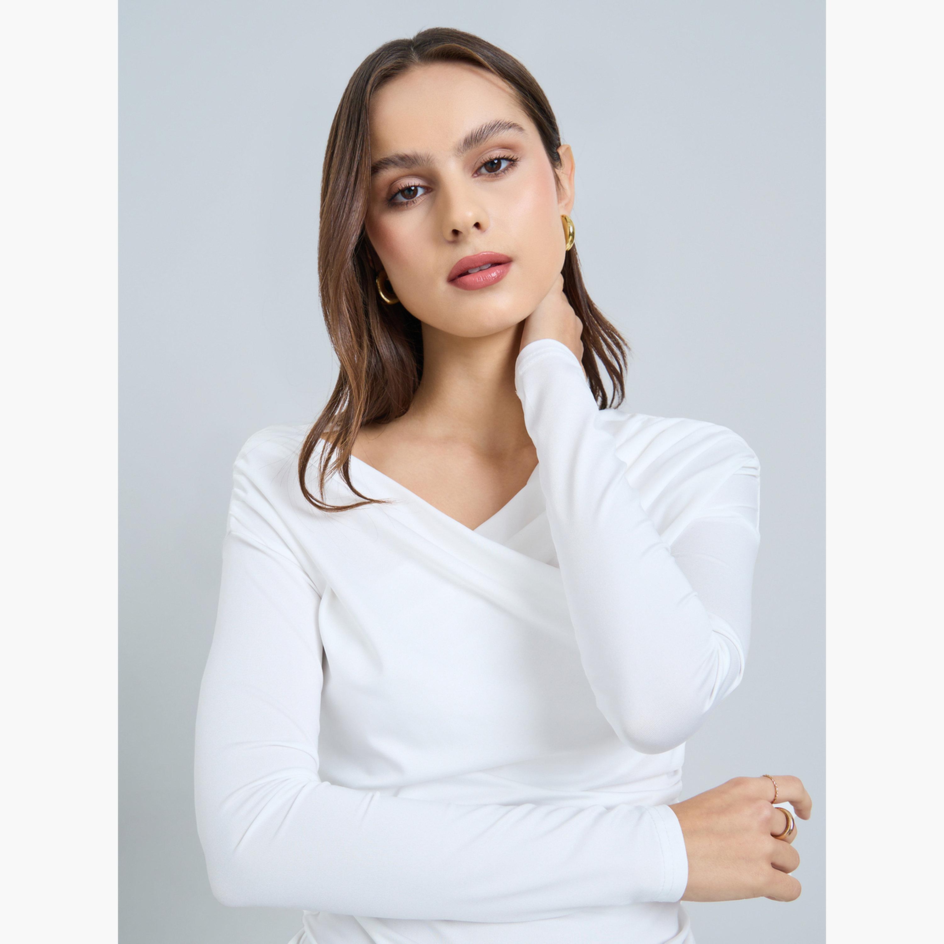 Take Two White Long Sleeve Wrap Top-women-clothing-shirtsandblouses-blouses-image-3