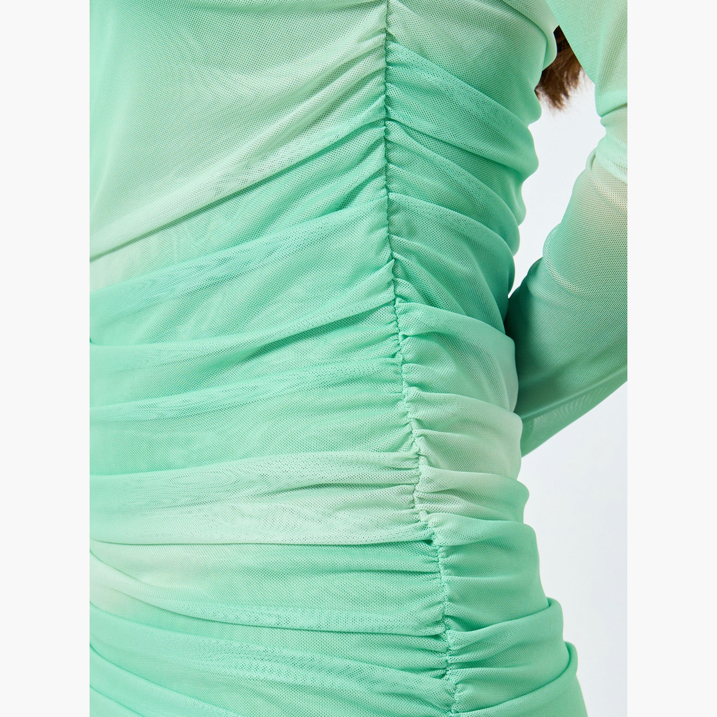 تيك تو - فستان أخضر متوسط ​​الطول بفتحة رقبة مربعة-women-clothing-dresses-image-4