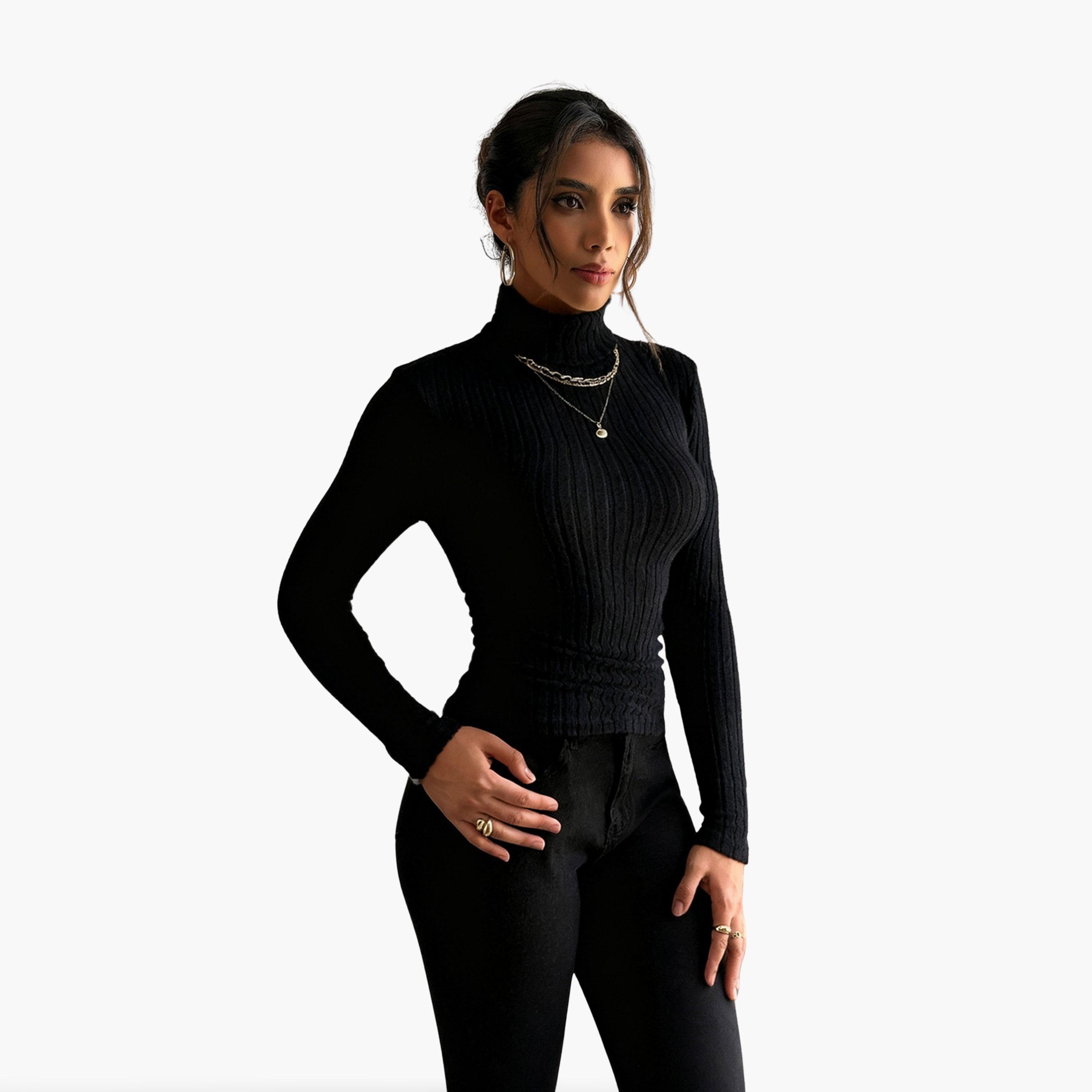 Take Two Women Black Ribbed Turtleneck Top-women-clothing-shirtsandblouses-blouses-image-1