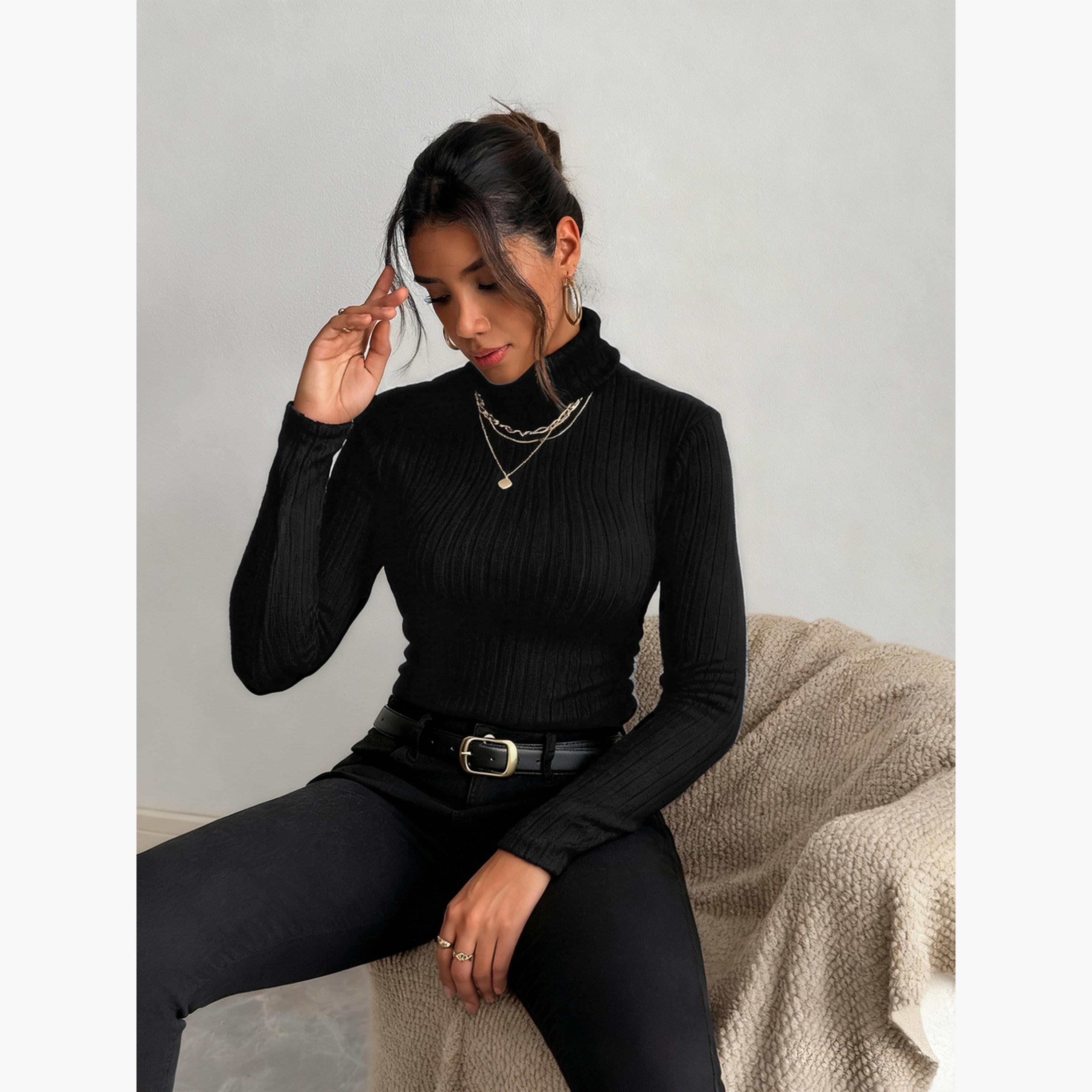 Take Two Women Black Ribbed Turtleneck Top-women-clothing-shirtsandblouses-blouses-image-4