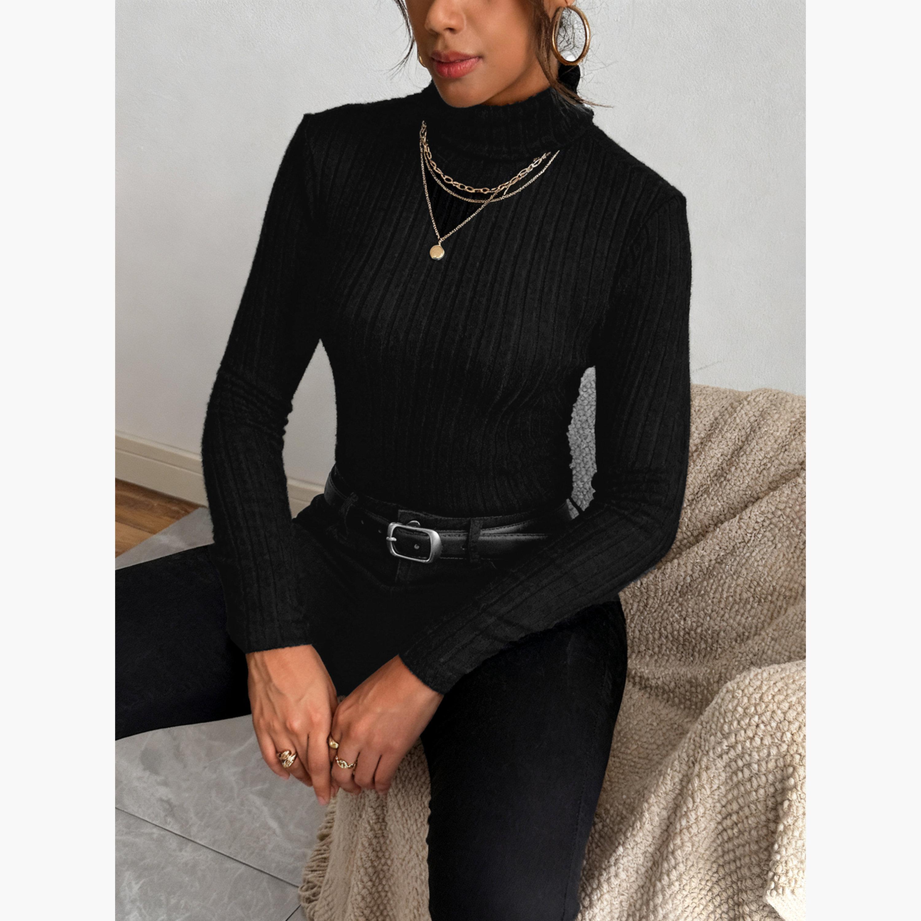 Take Two Women Black Ribbed Turtleneck Top-women-clothing-shirtsandblouses-blouses-image-5