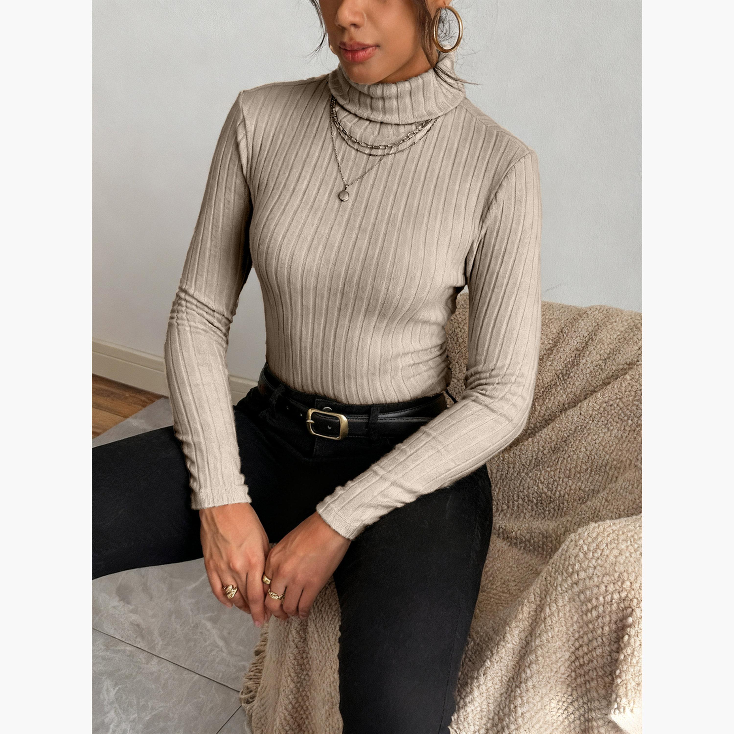 تيك تو - بلوزة نسائية بياقة مدورة مضلعة لون البيج-women-clothing-shirtsandblouses-blouses-image-5