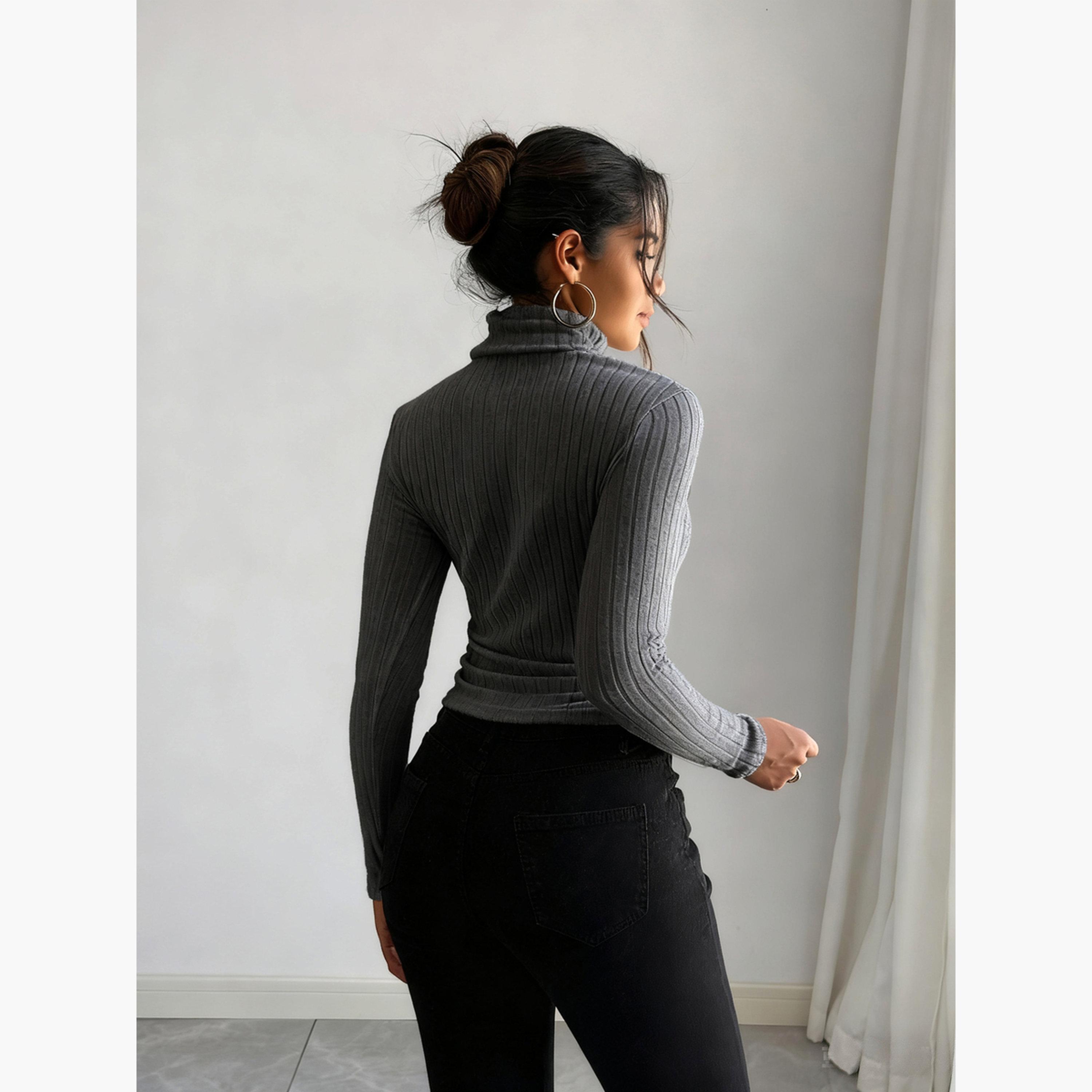 Take Two Women Grey Ribbed Turtleneck Top-women-clothing-shirtsandblouses-blouses-image-3