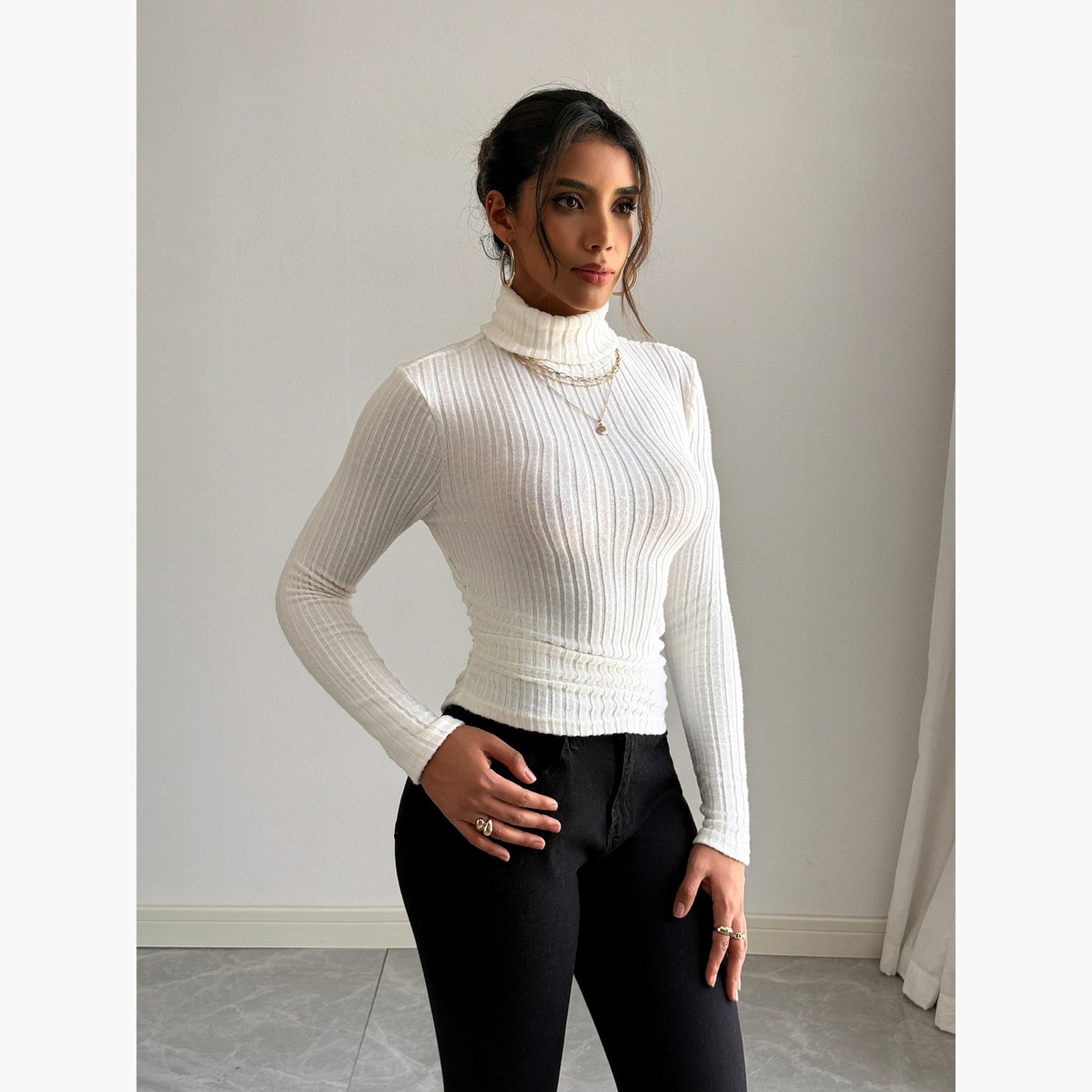 Take Two Women White Ribbed Turtleneck Top-women-clothing-shirtsandblouses-blouses-image-5