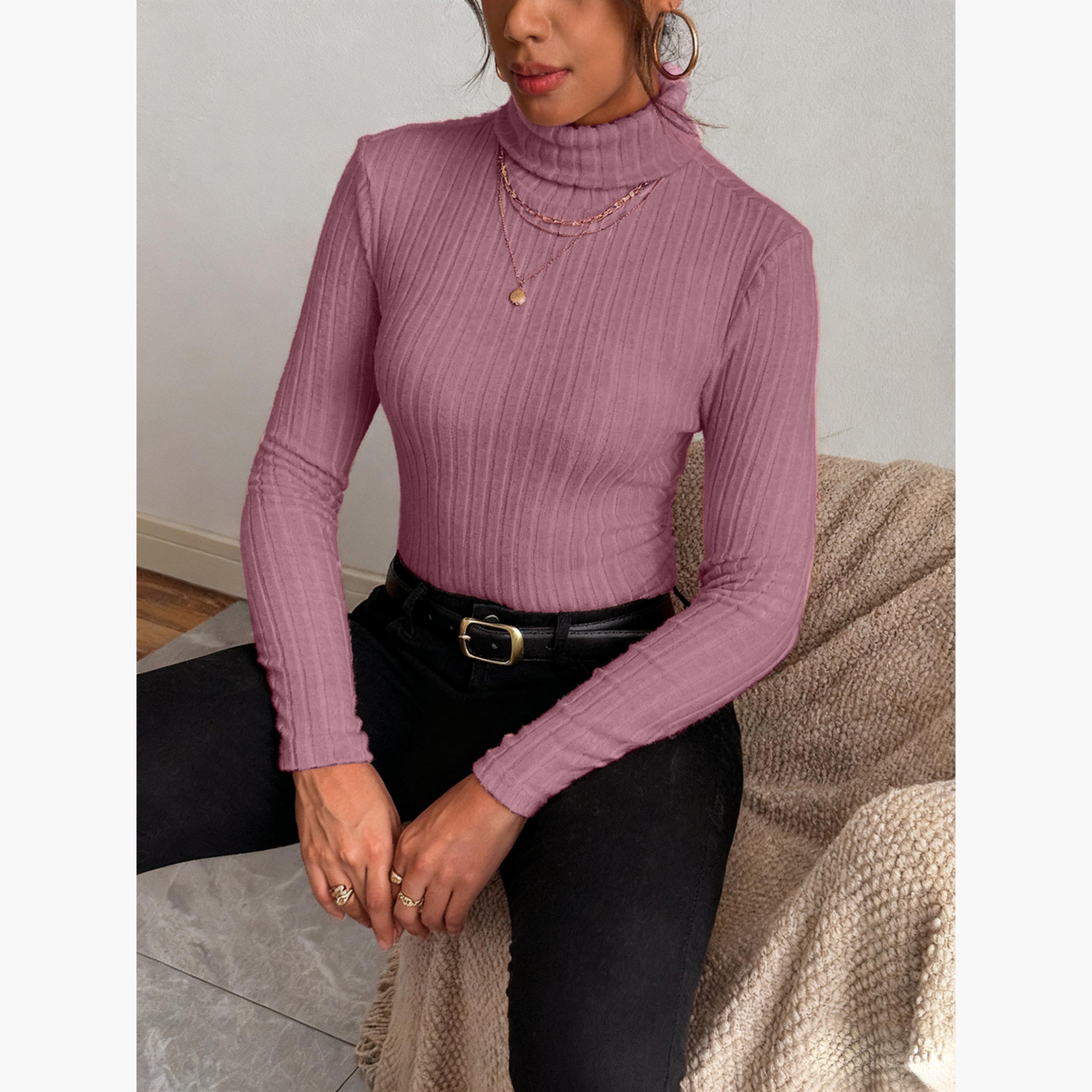 تيك تو - بلوزة نسائية وردية داكنة مضلعة بياقة مدورة-women-clothing-shirtsandblouses-blouses-image-5