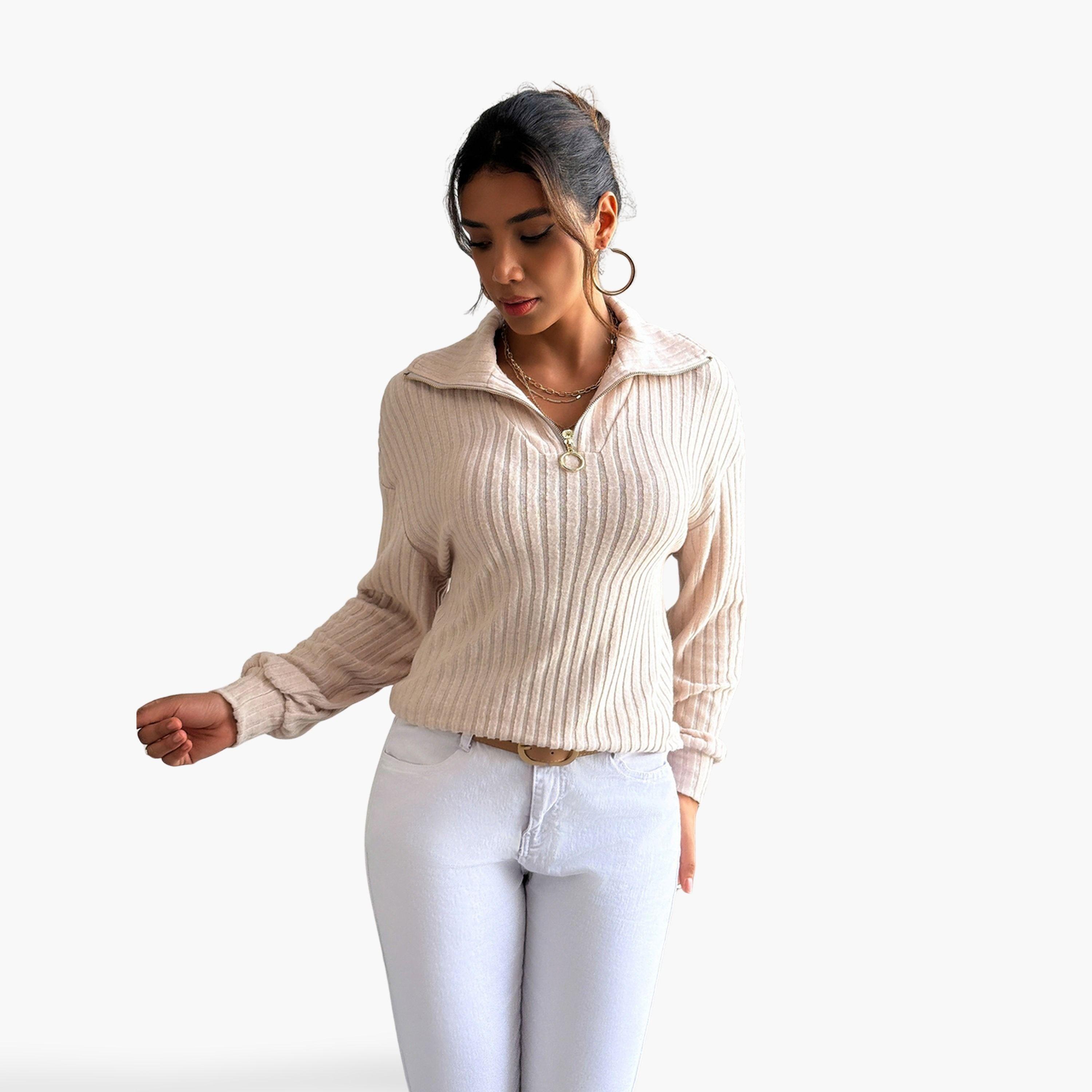 Take Two Textured Collared Long Sleeves Women's Ribbed Sweatshirt-women-winterwear-hoodiesandsweatshirts-sweatshirts-image-1