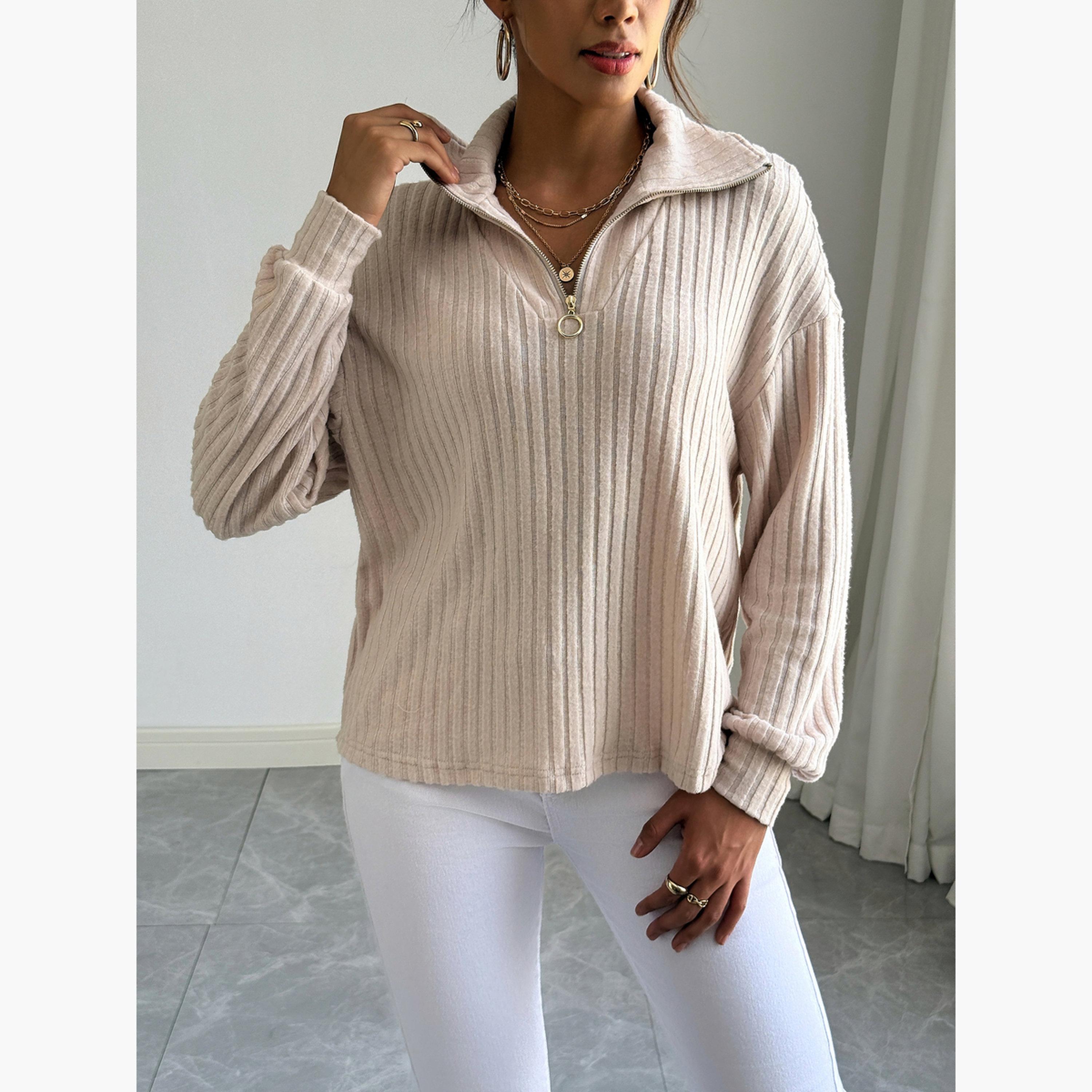 Take Two Textured Collared Long Sleeves Women's Ribbed Sweatshirt-women-winterwear-hoodiesandsweatshirts-sweatshirts-image-5