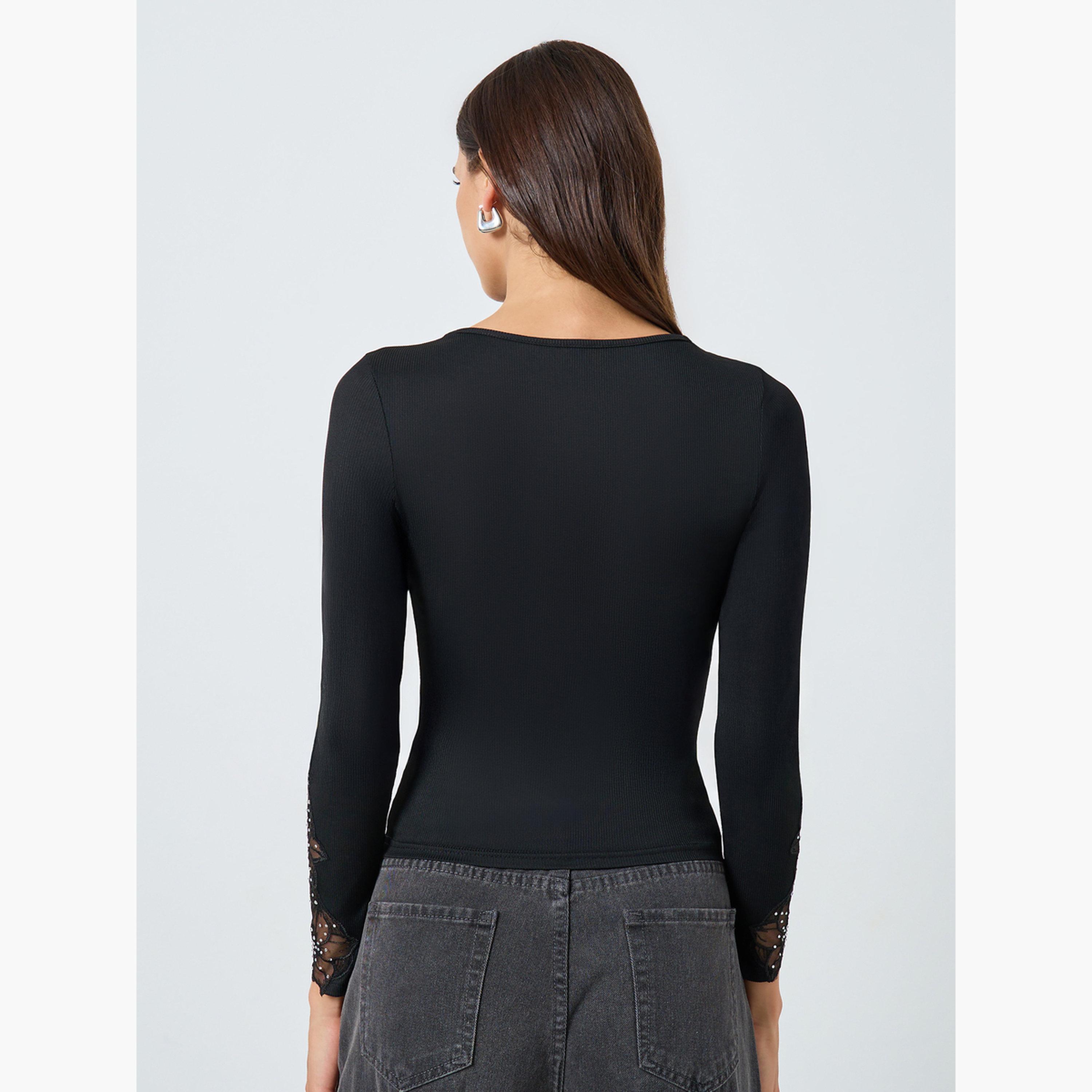 Take Two Solid Embellishment Detail Long Sleeve Top-women-clothing-tshirts-image-4