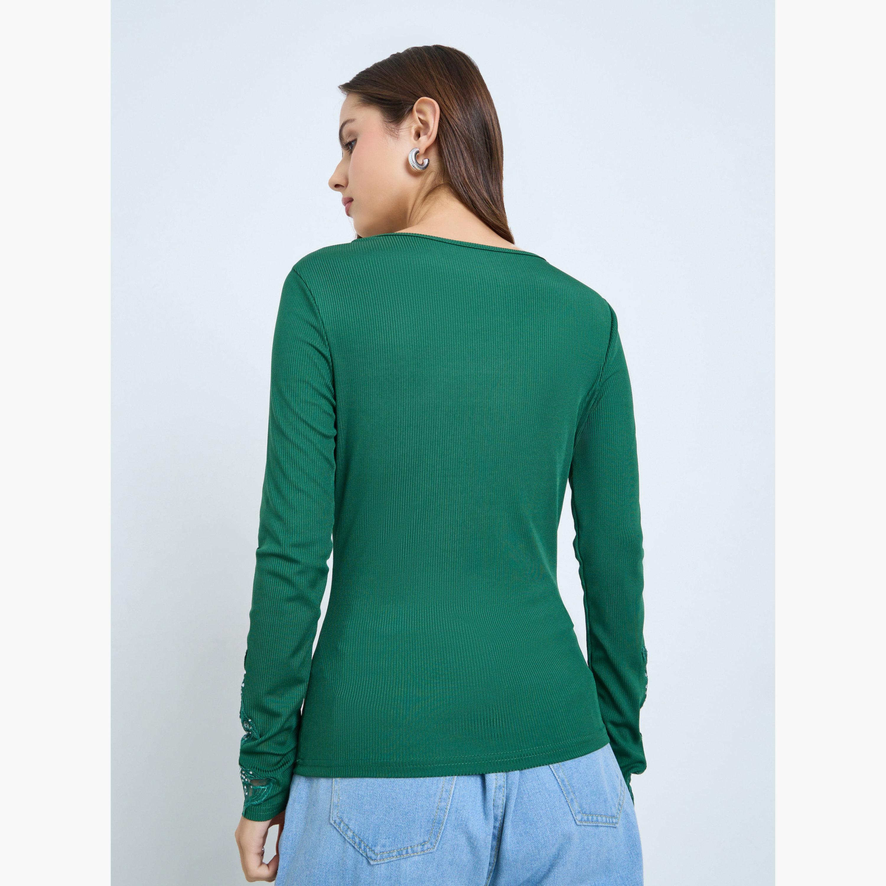 Take Two Dark Green Embellishment Detail Long Sleeve Top-women-clothing-shirtsandblouses-blouses-image-5