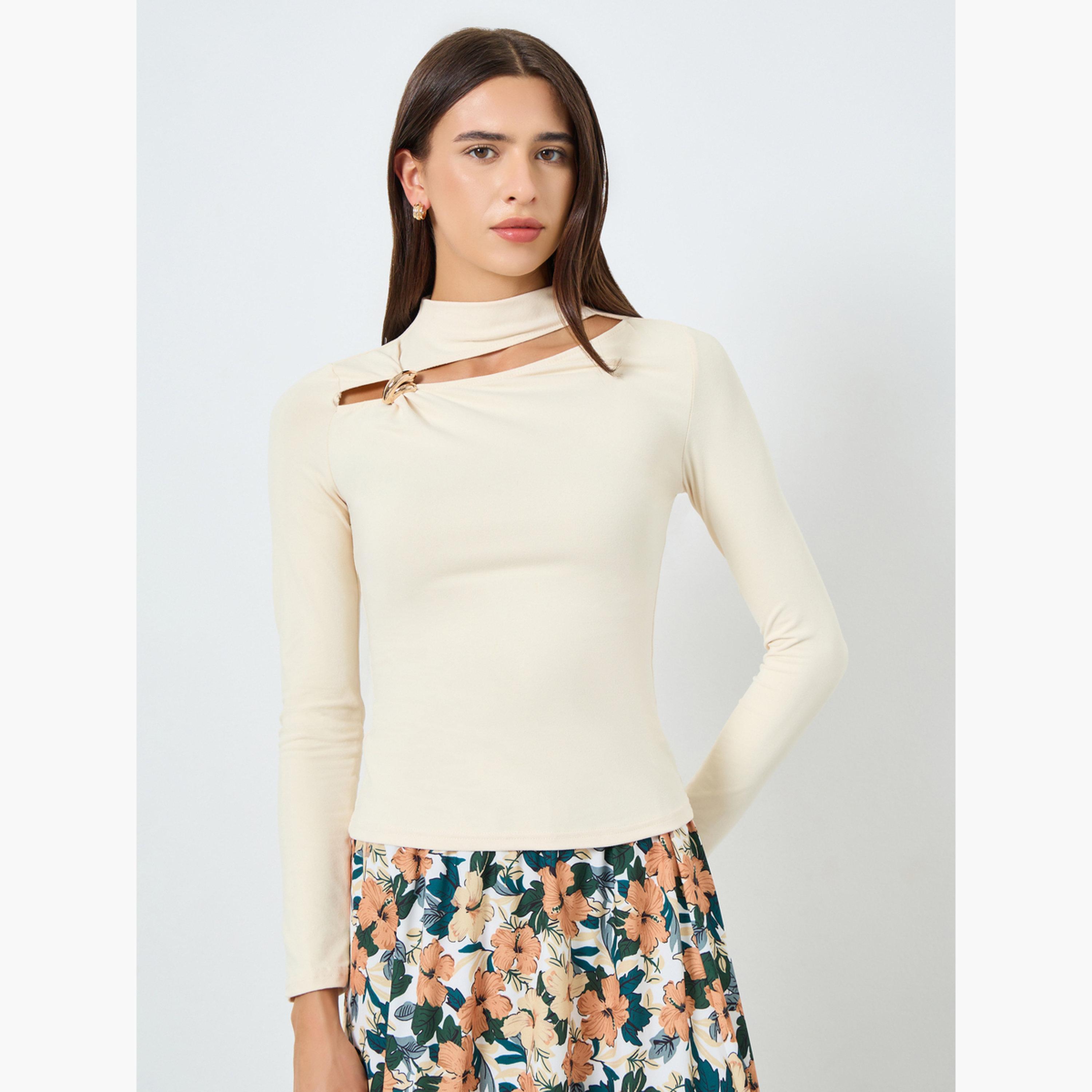 Take Two Beige Long Sleeve Cutout Top-women-clothing-shirtsandblouses-blouses-image-1