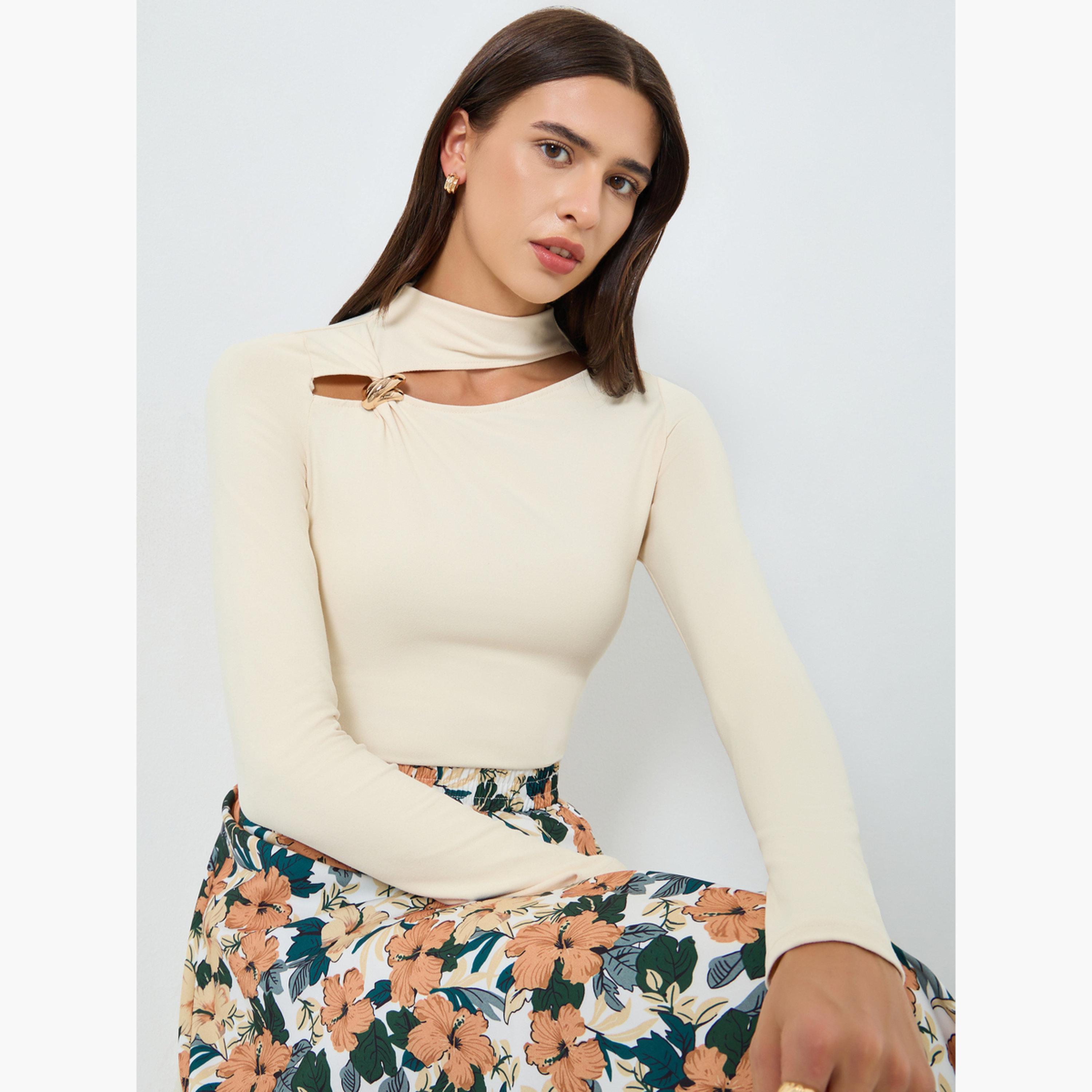 Take Two Beige Long Sleeve Cutout Top-women-clothing-shirtsandblouses-blouses-image-3