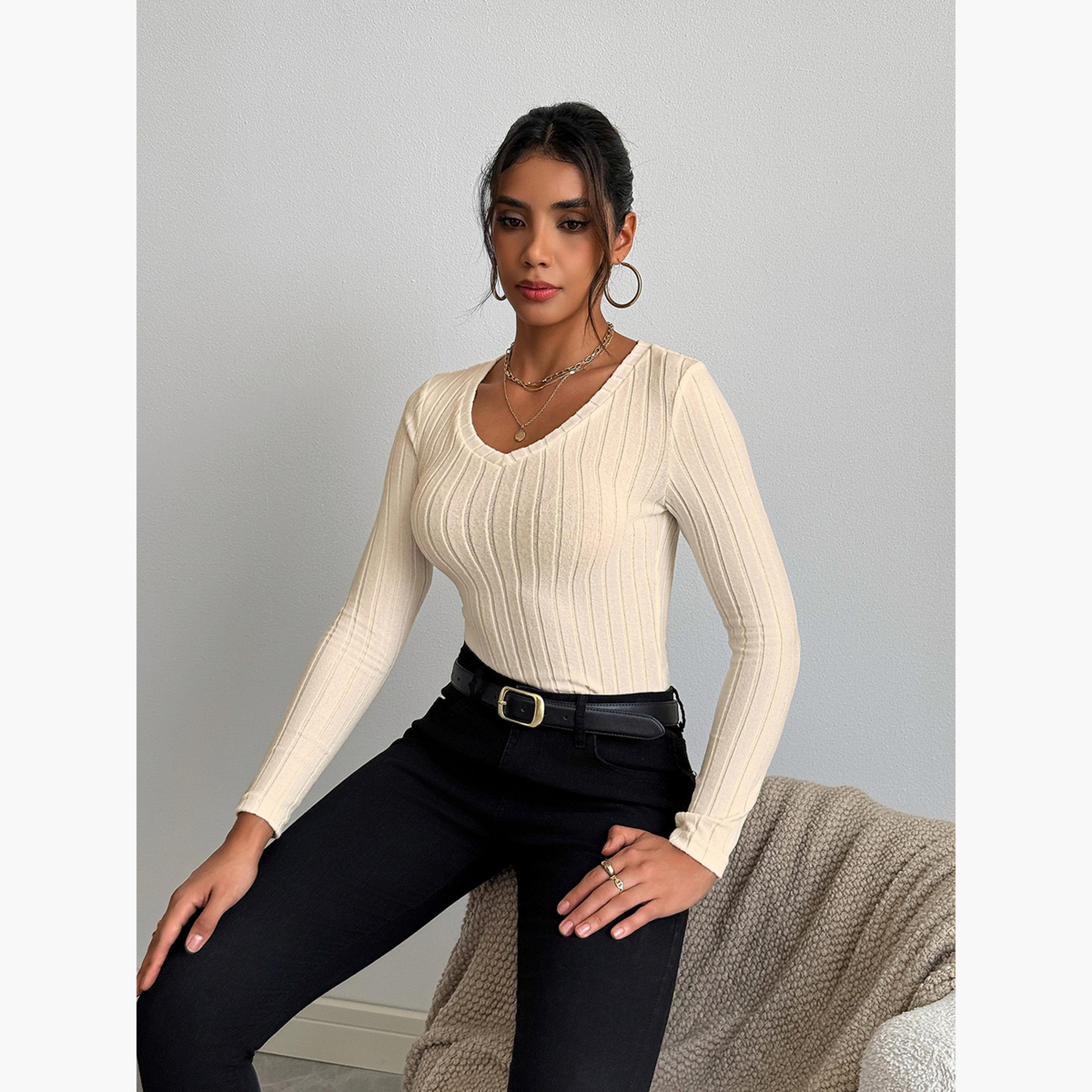 تيك تو - بلوزة نسائية بيج بأكمام طويلة-women-clothing-shirtsandblouses-blouses-image-2