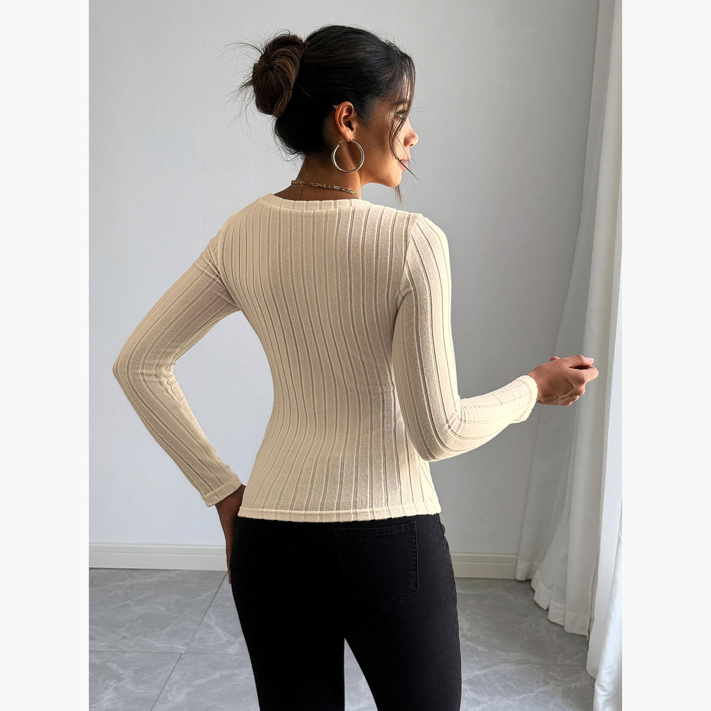 تيك تو - بلوزة نسائية بيج بأكمام طويلة-women-clothing-shirtsandblouses-blouses-image-3