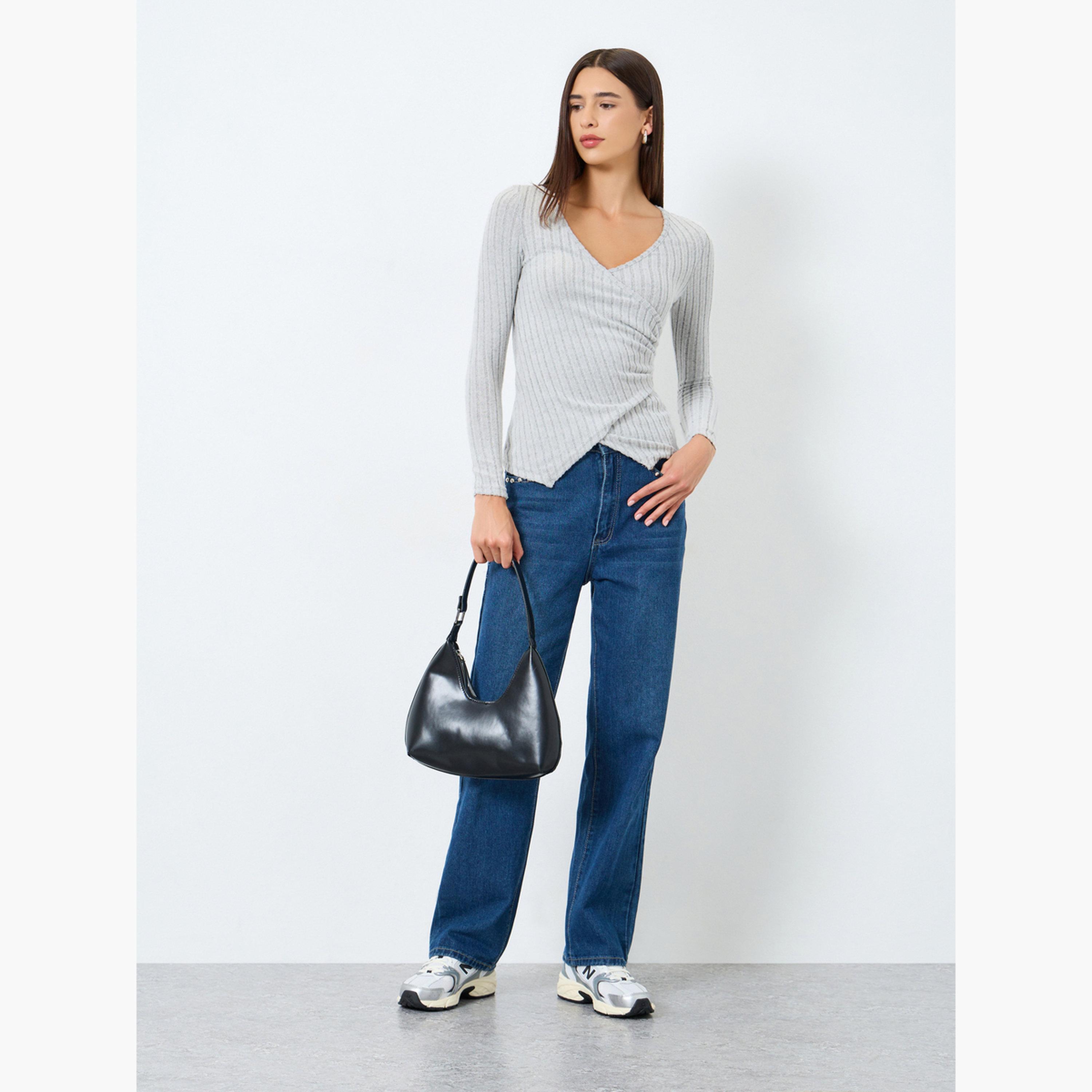 Take Two Solid V-Neck Long Sleeve Ribbed Wrap Top-women-clothing-shirtsandblouses-blouses-image-2