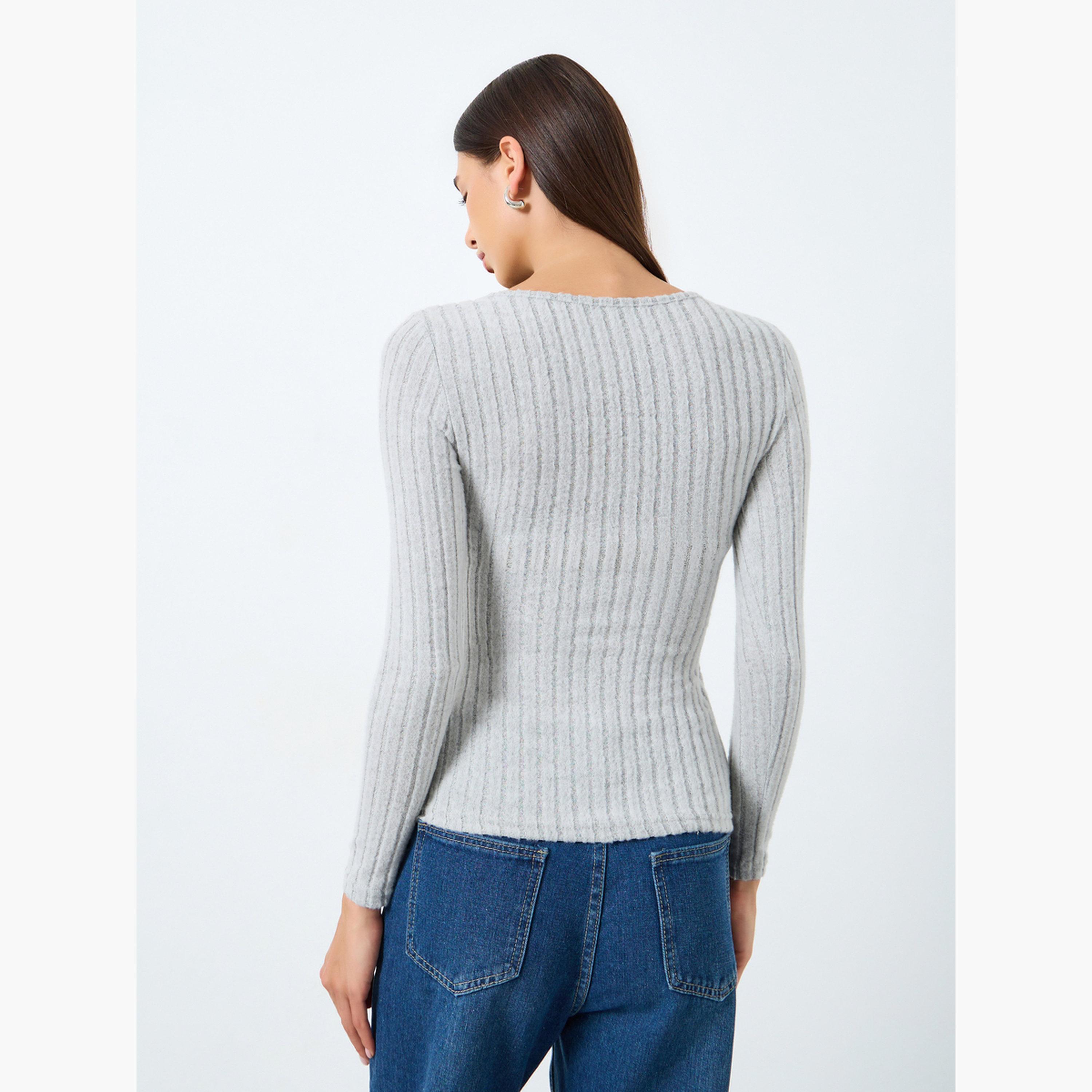 Take Two Solid V-Neck Long Sleeve Ribbed Wrap Top-women-clothing-shirtsandblouses-blouses-image-3