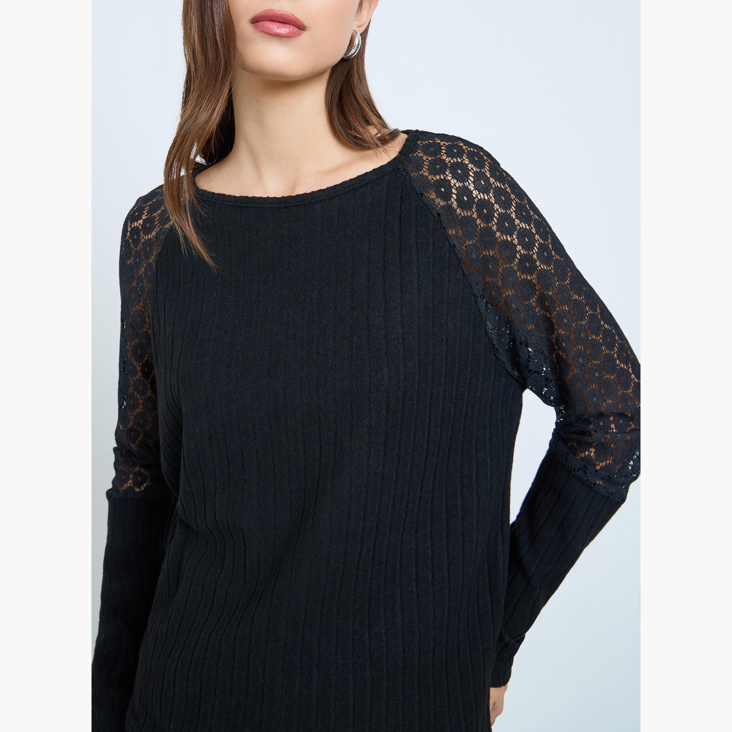 Take Two Black Lace Sleeve Ribbed Top-women-clothing-shirtsandblouses-blouses-image-3