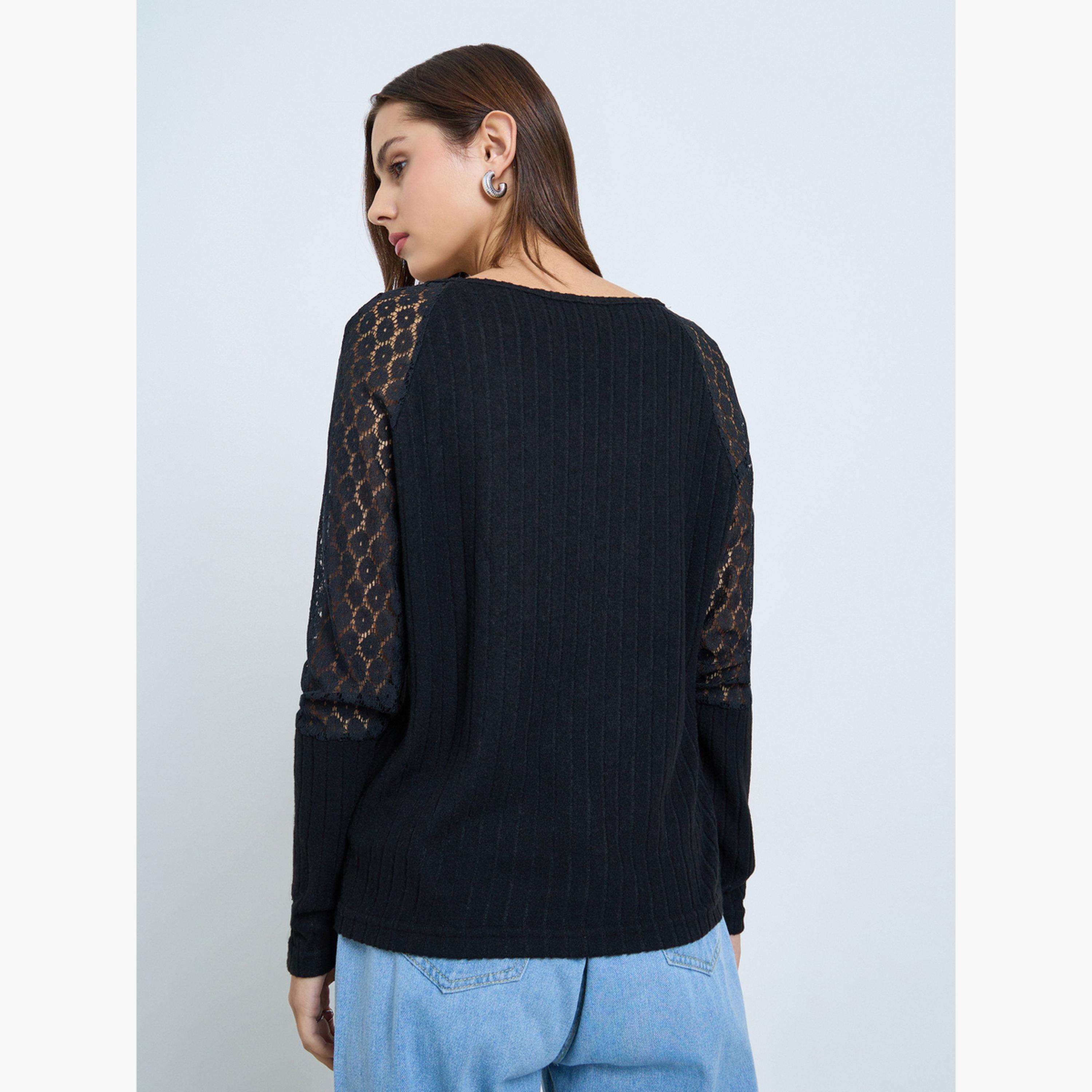 Take Two Black Lace Sleeve Ribbed Top-women-clothing-shirtsandblouses-blouses-image-4