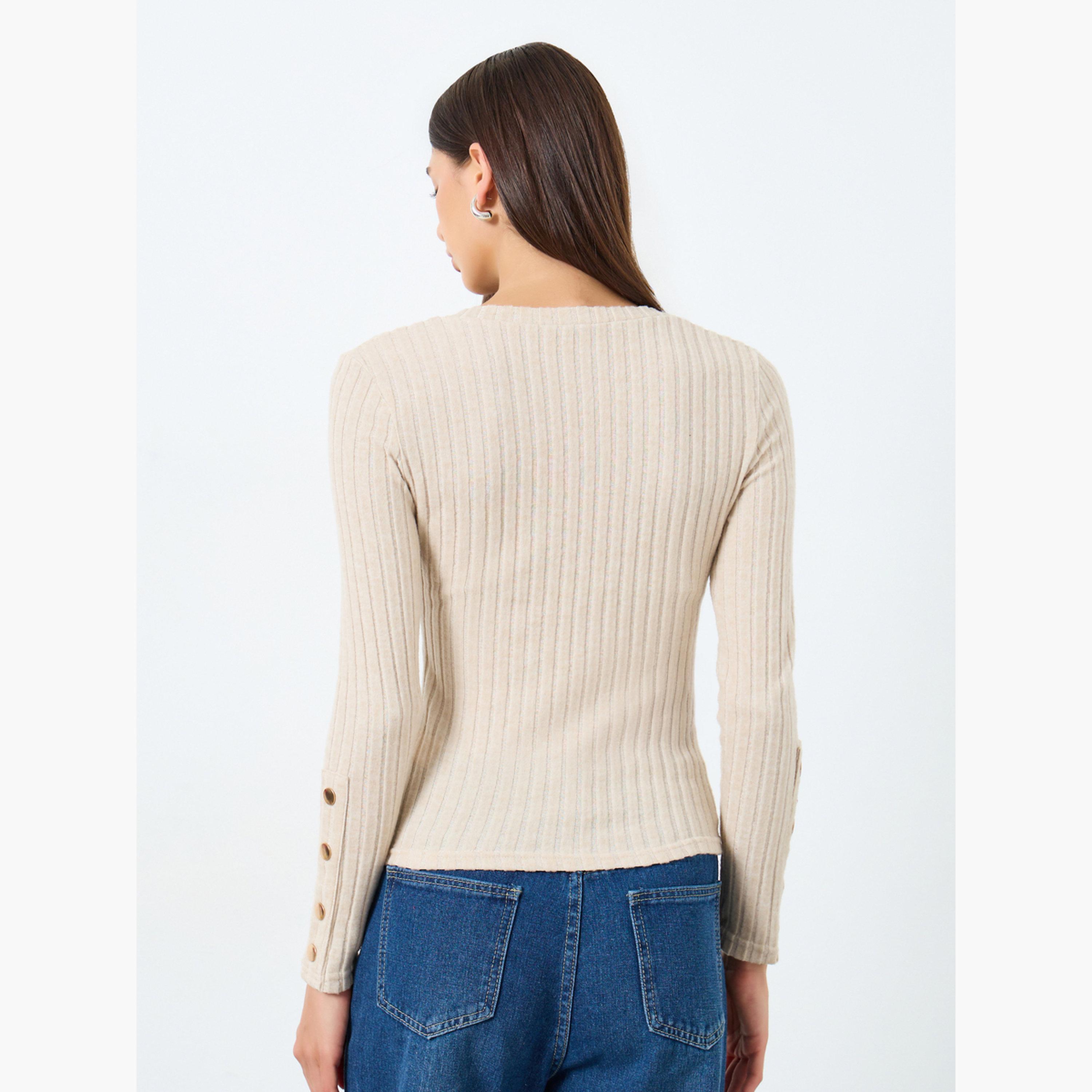 Take Two Solid V-Neck Button Detail Ribbed Top-women-clothing-tshirts-image-3