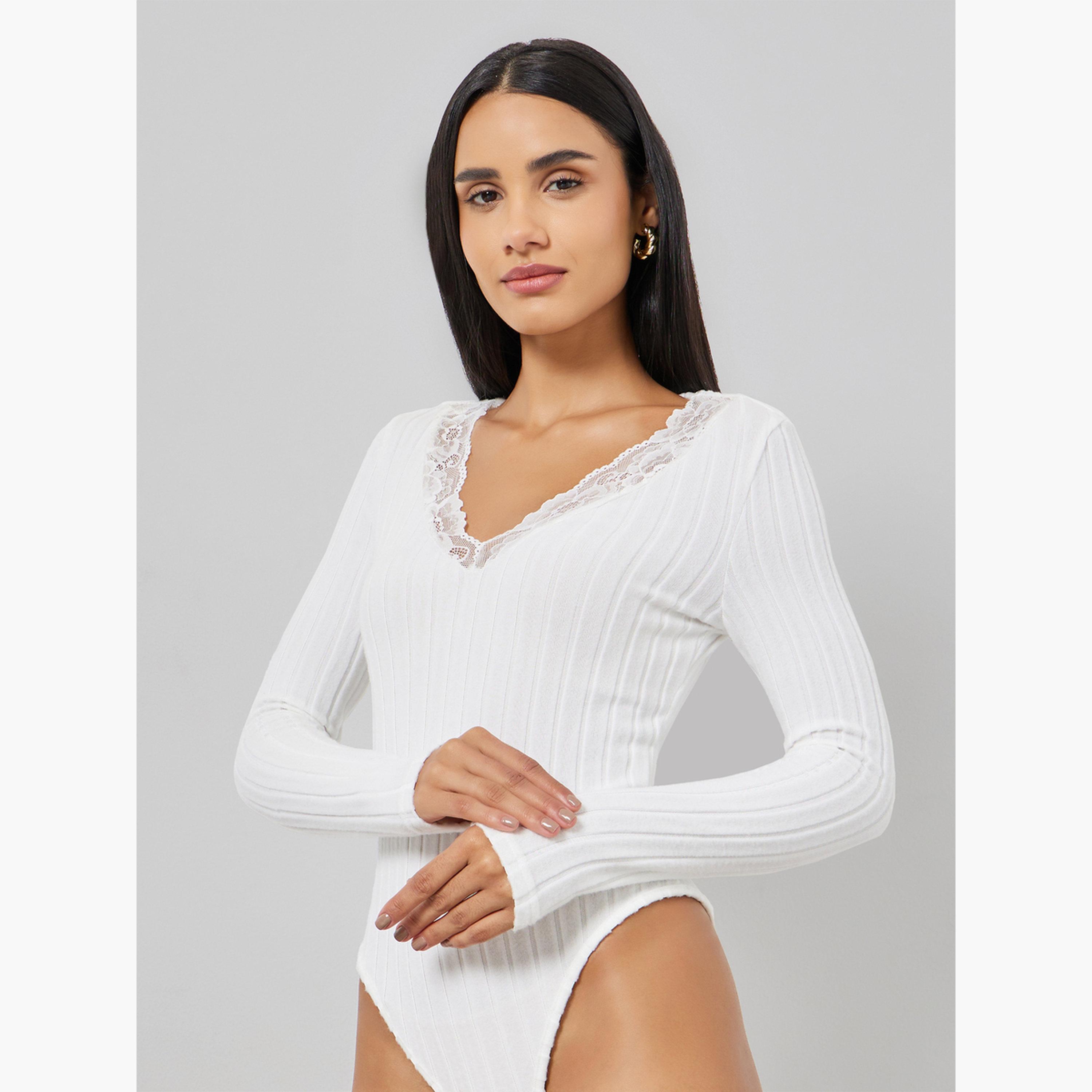 Take Two White Ribbed Top with Lace Trim-women-clothing-shirtsandblouses-blouses-image-1