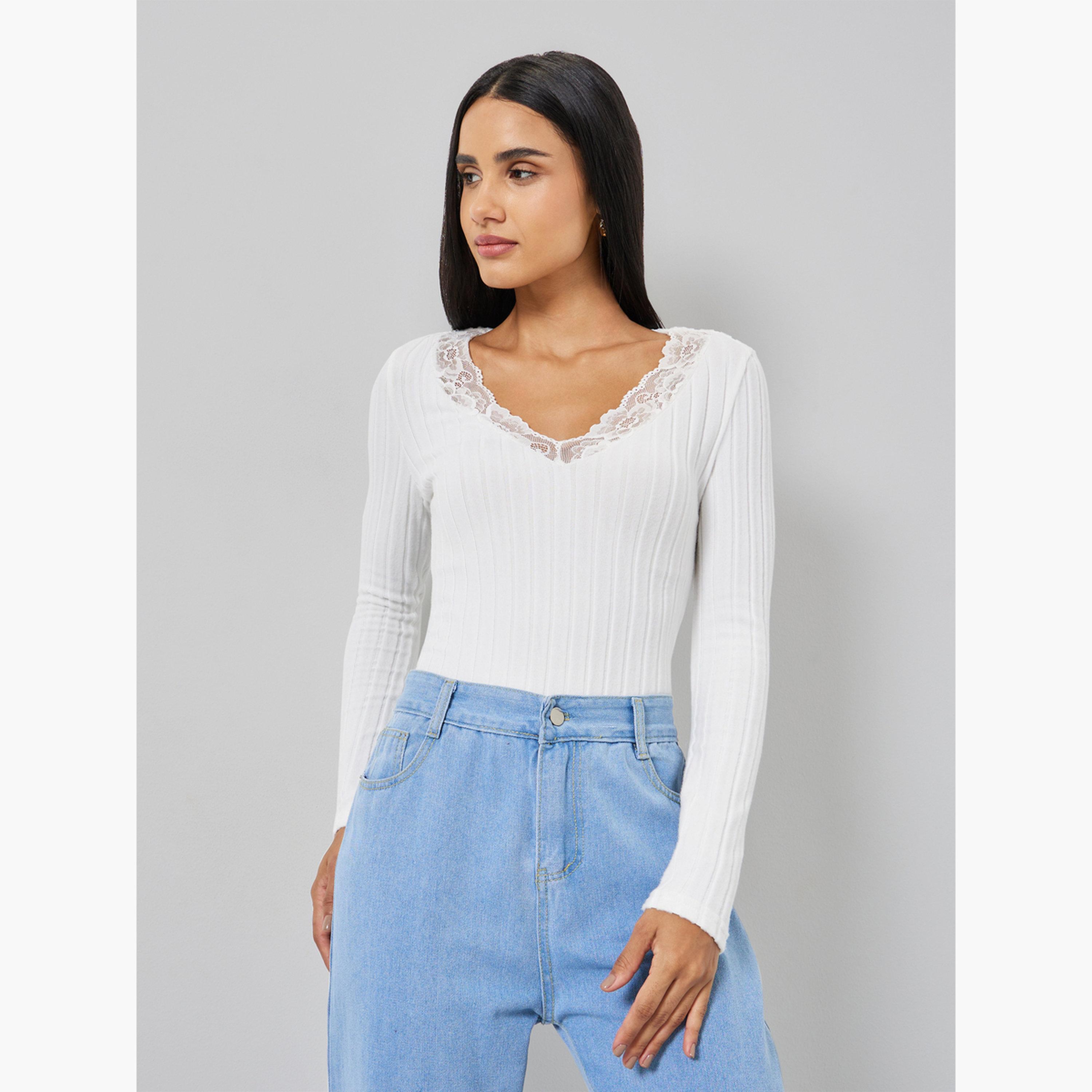 Take Two White Ribbed Top with Lace Trim-women-clothing-shirtsandblouses-blouses-image-3