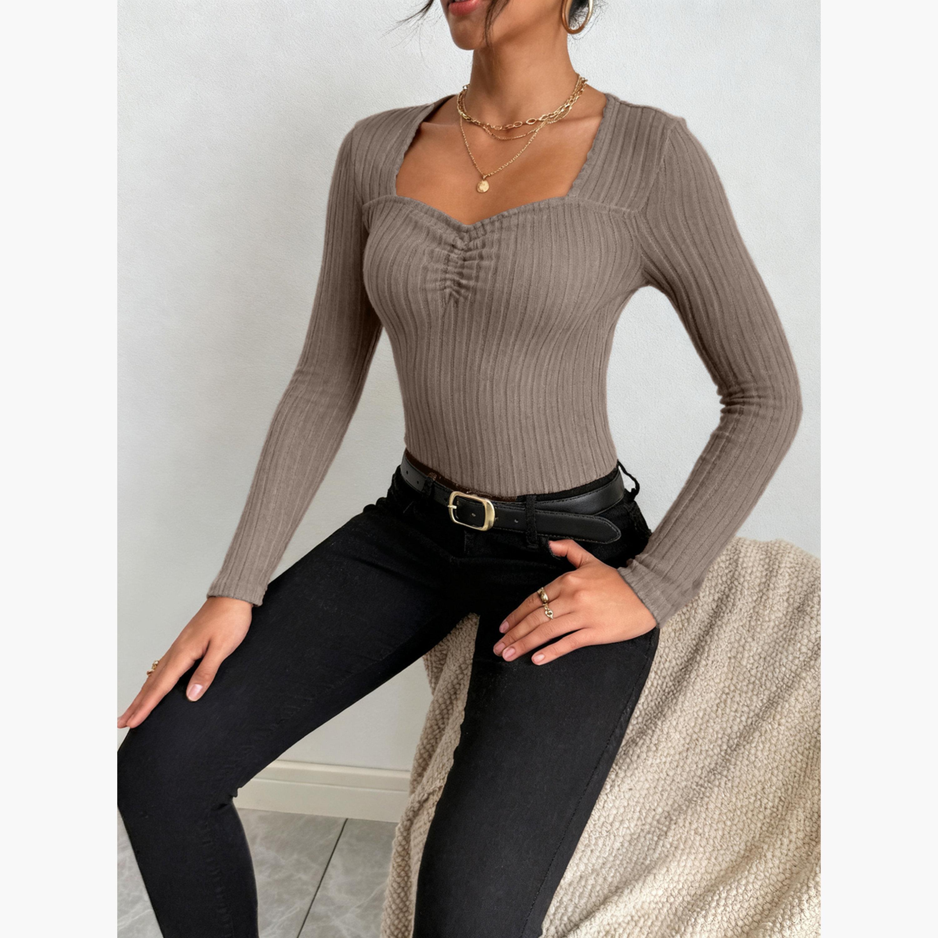 Take Two Women Coffee Brown Long Sleeve Ribbed Top-women-clothing-shirtsandblouses-blouses-image-6