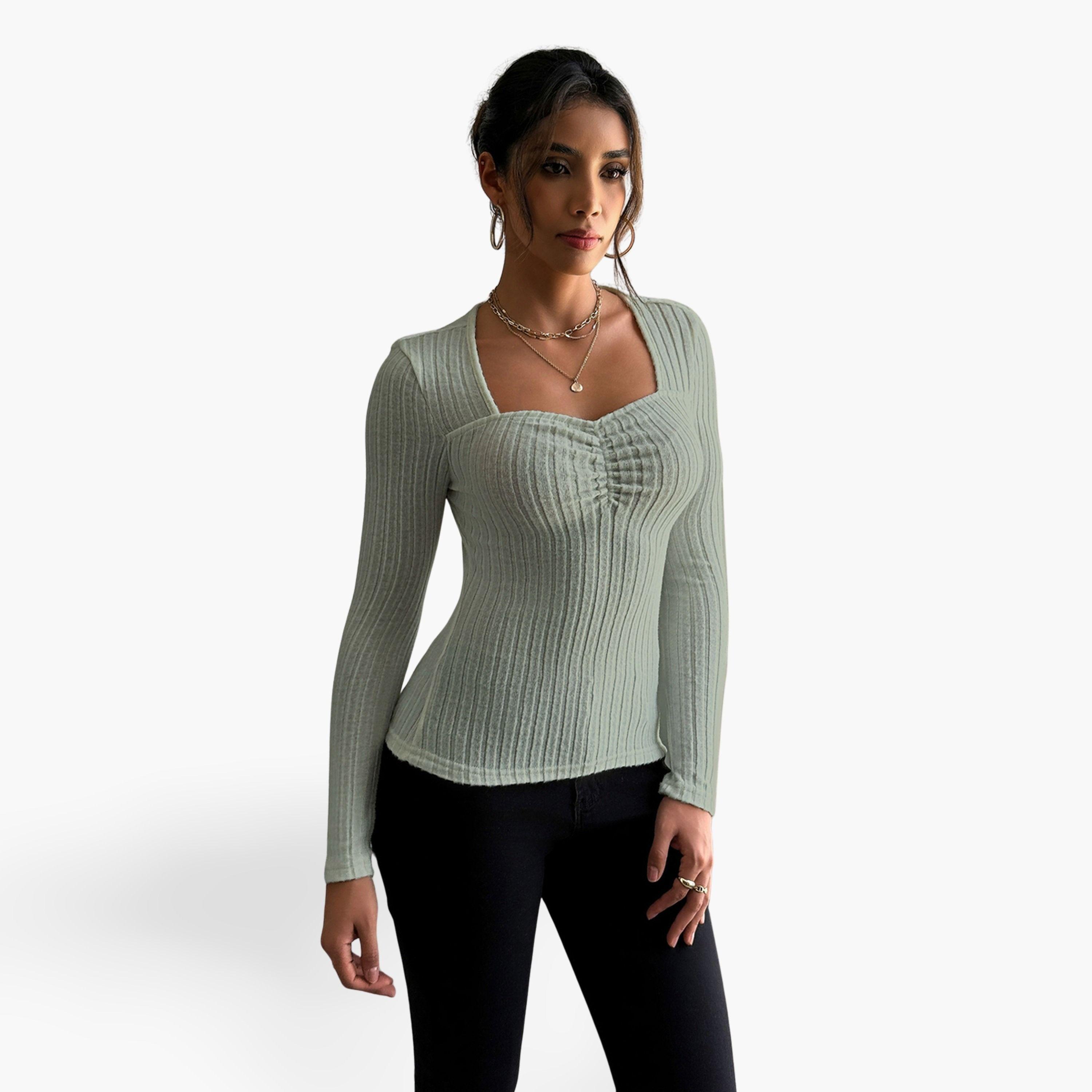 تيك تو - بلوزة نسائية بأكمام طويلة لون أخضر-women-clothing-shirtsandblouses-blouses-image-1