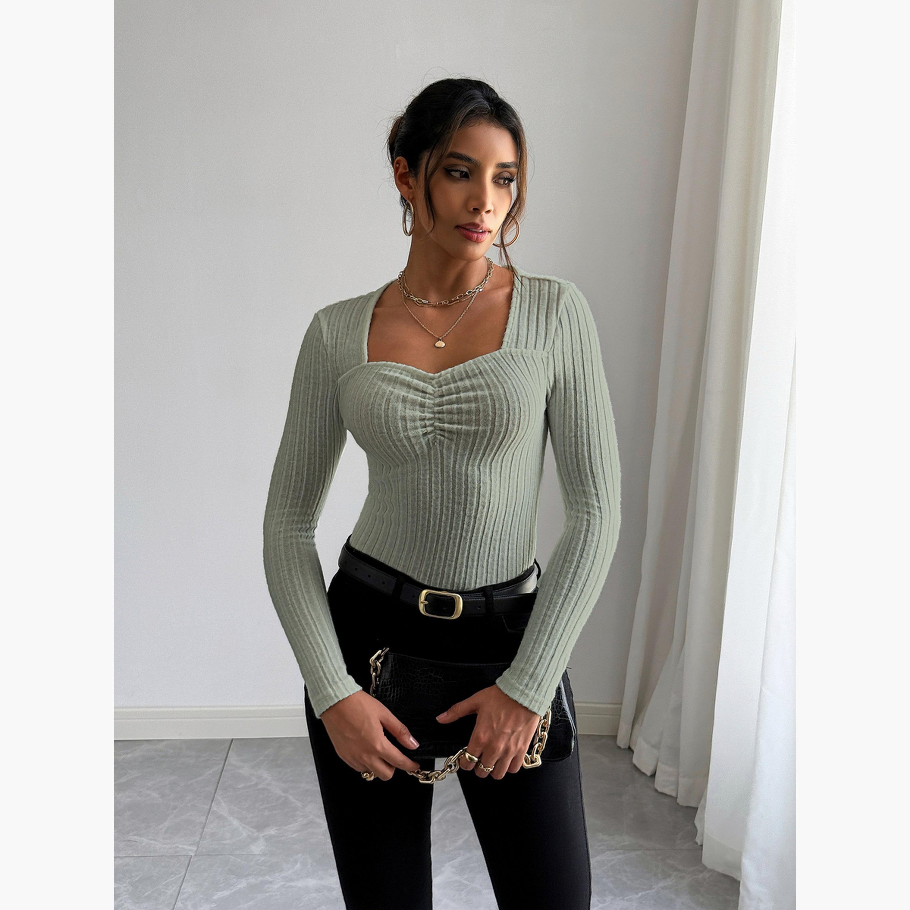 تيك تو - بلوزة نسائية بأكمام طويلة لون أخضر-women-clothing-shirtsandblouses-blouses-image-3