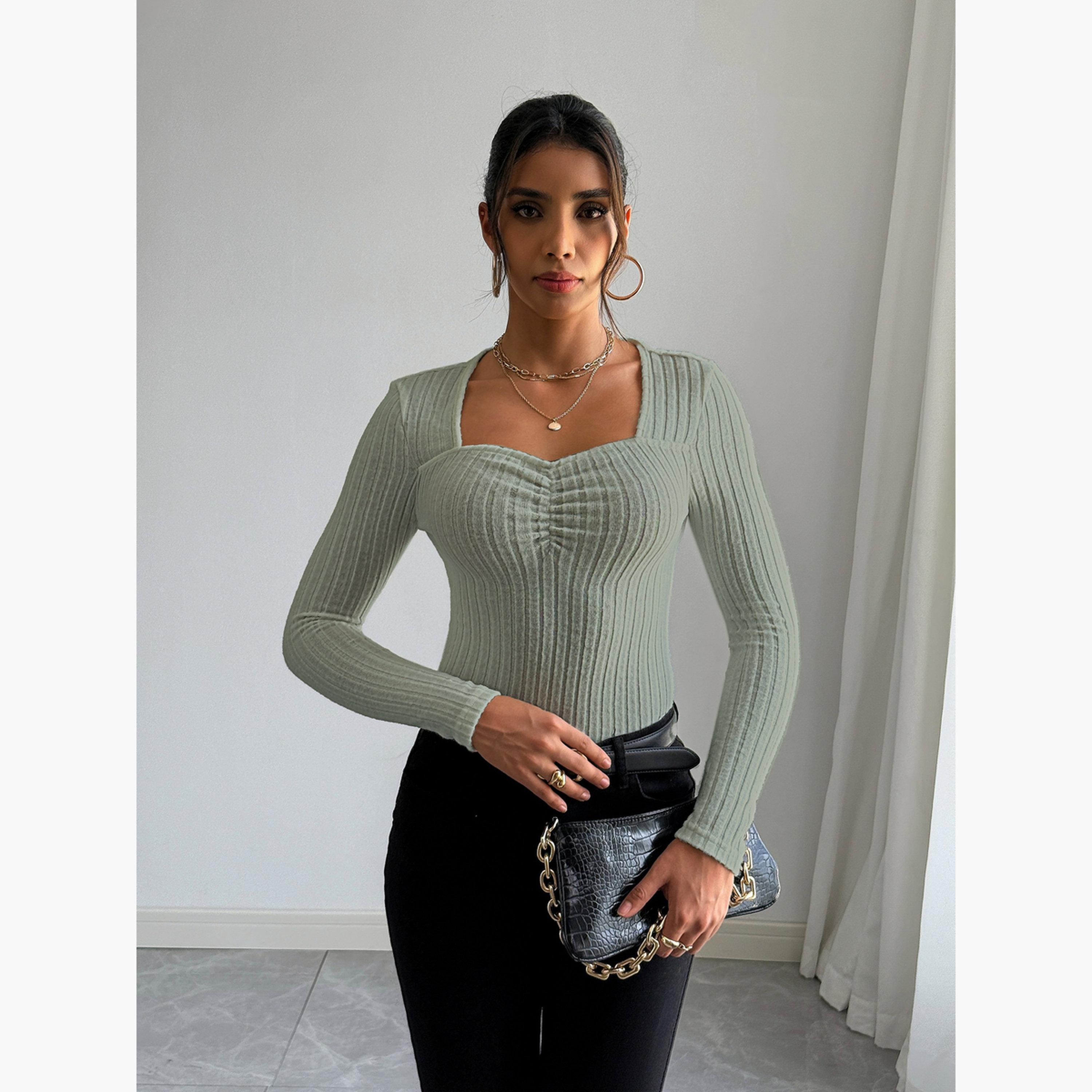 تيك تو - بلوزة نسائية بأكمام طويلة لون أخضر-women-clothing-shirtsandblouses-blouses-image-4
