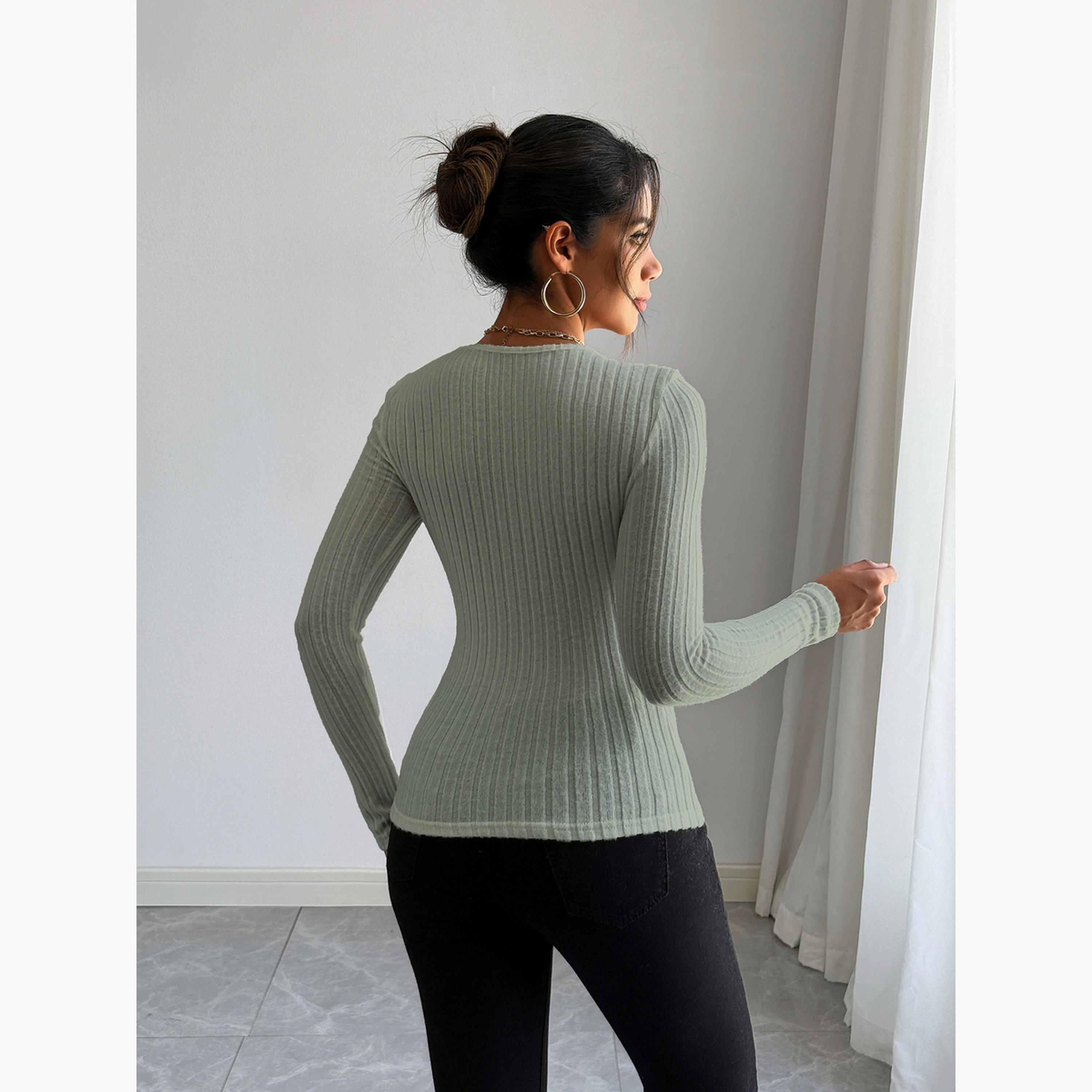 تيك تو - بلوزة نسائية بأكمام طويلة لون أخضر-women-clothing-shirtsandblouses-blouses-image-5