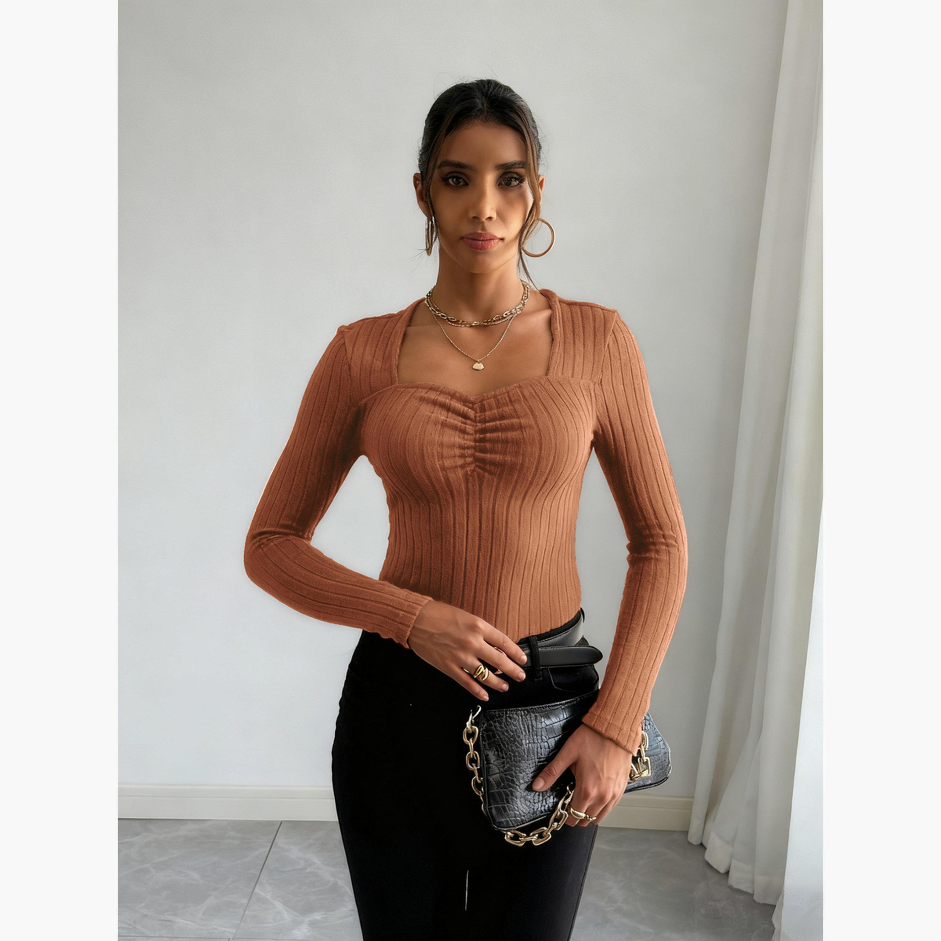 Take Two Women Orange Long Sleeve Ribbed Top-women-clothing-shirtsandblouses-blouses-image-4