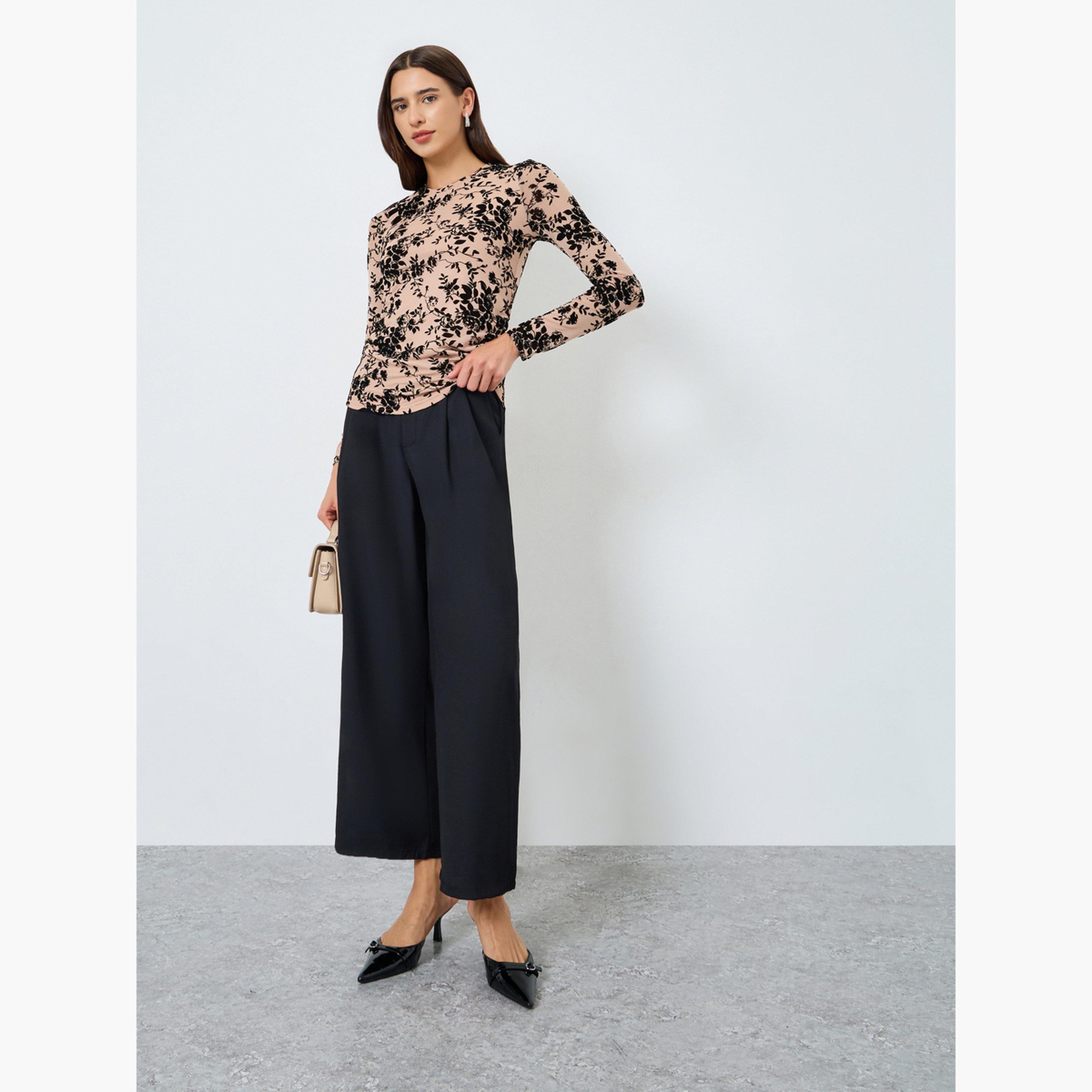 Take Two Leaf Printed Round Neck Top-women-clothing-tshirts-image-1