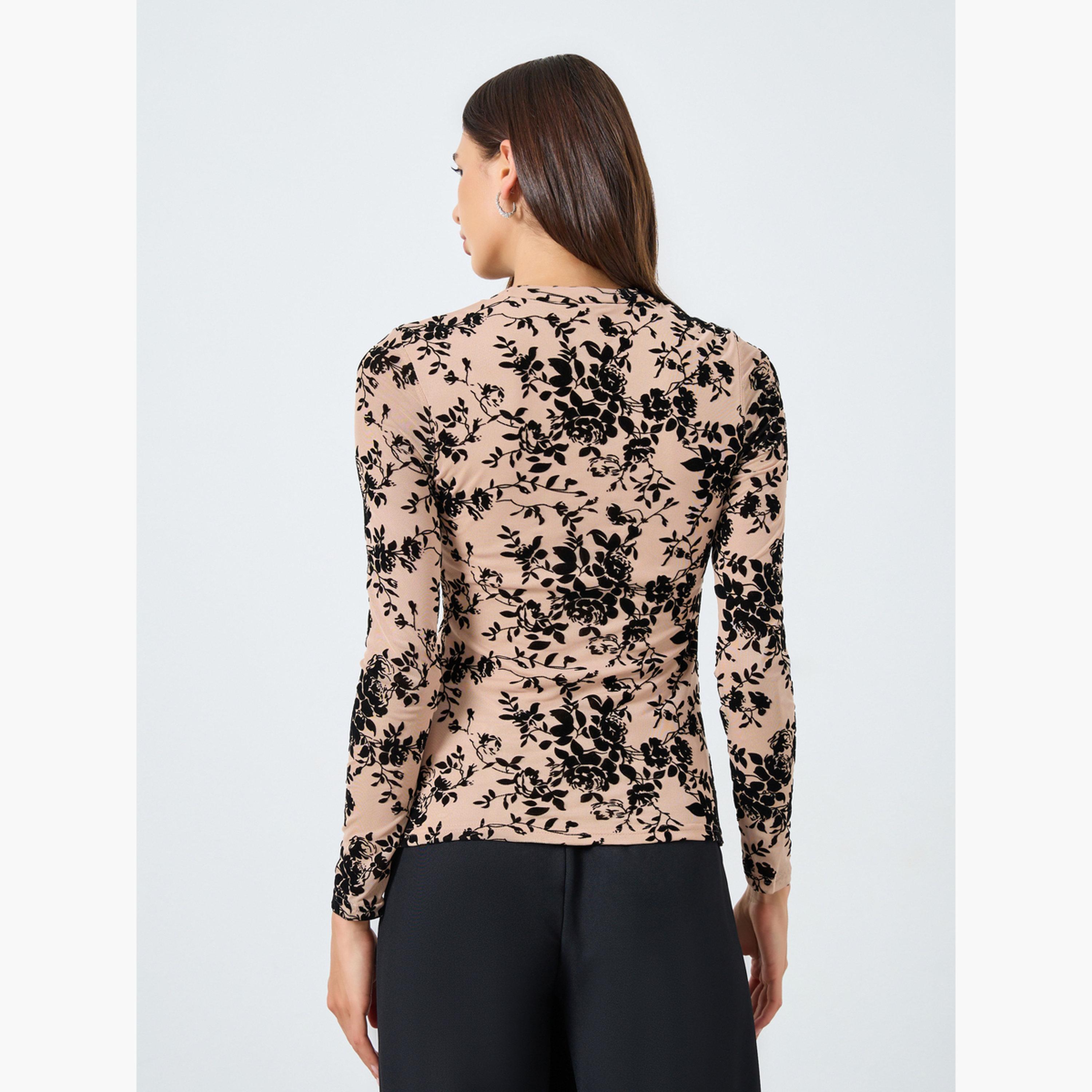 Take Two Leaf Printed Round Neck Top-women-clothing-tshirts-image-2