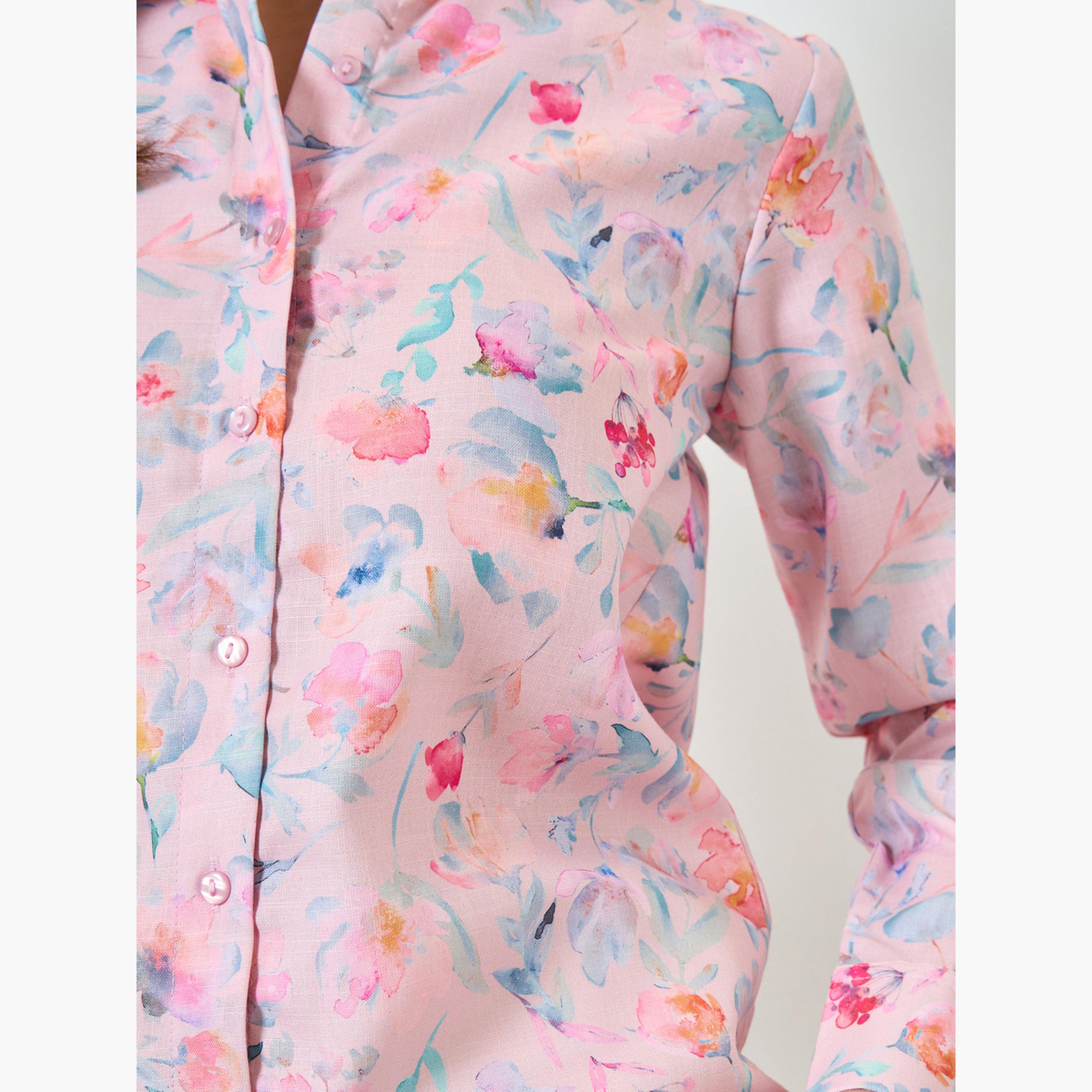ستايلي - قميص بأكمام طويلة مطبوع عليه زهور وردية-women-clothing-shirtsandblouses-shirts-image-4