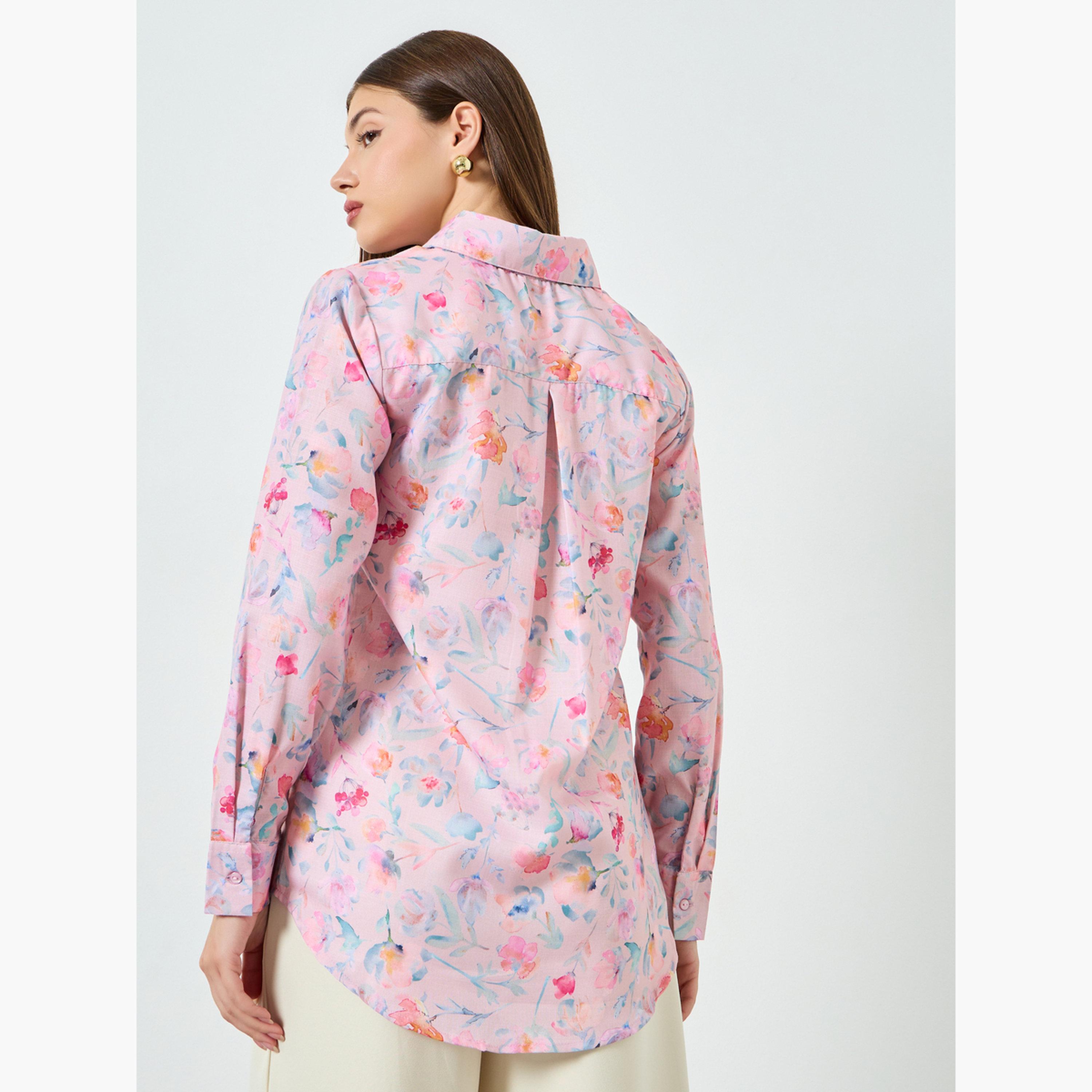 ستايلي - قميص بأكمام طويلة مطبوع عليه زهور وردية-women-clothing-shirtsandblouses-shirts-image-5