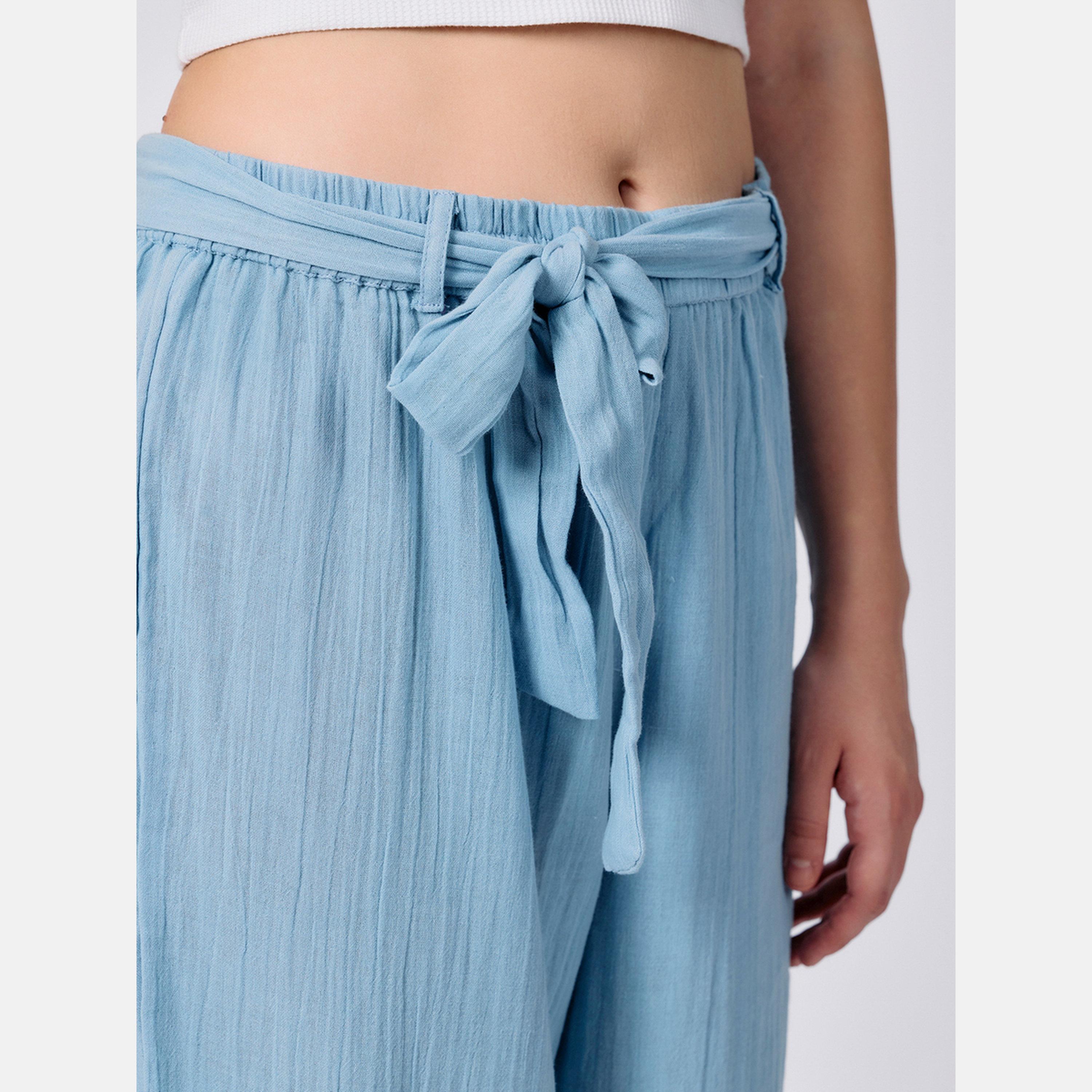 Outzidr X Styli Blue Regular Fit Textured Pants-women-clothing-bottoms-trousers-image-6
