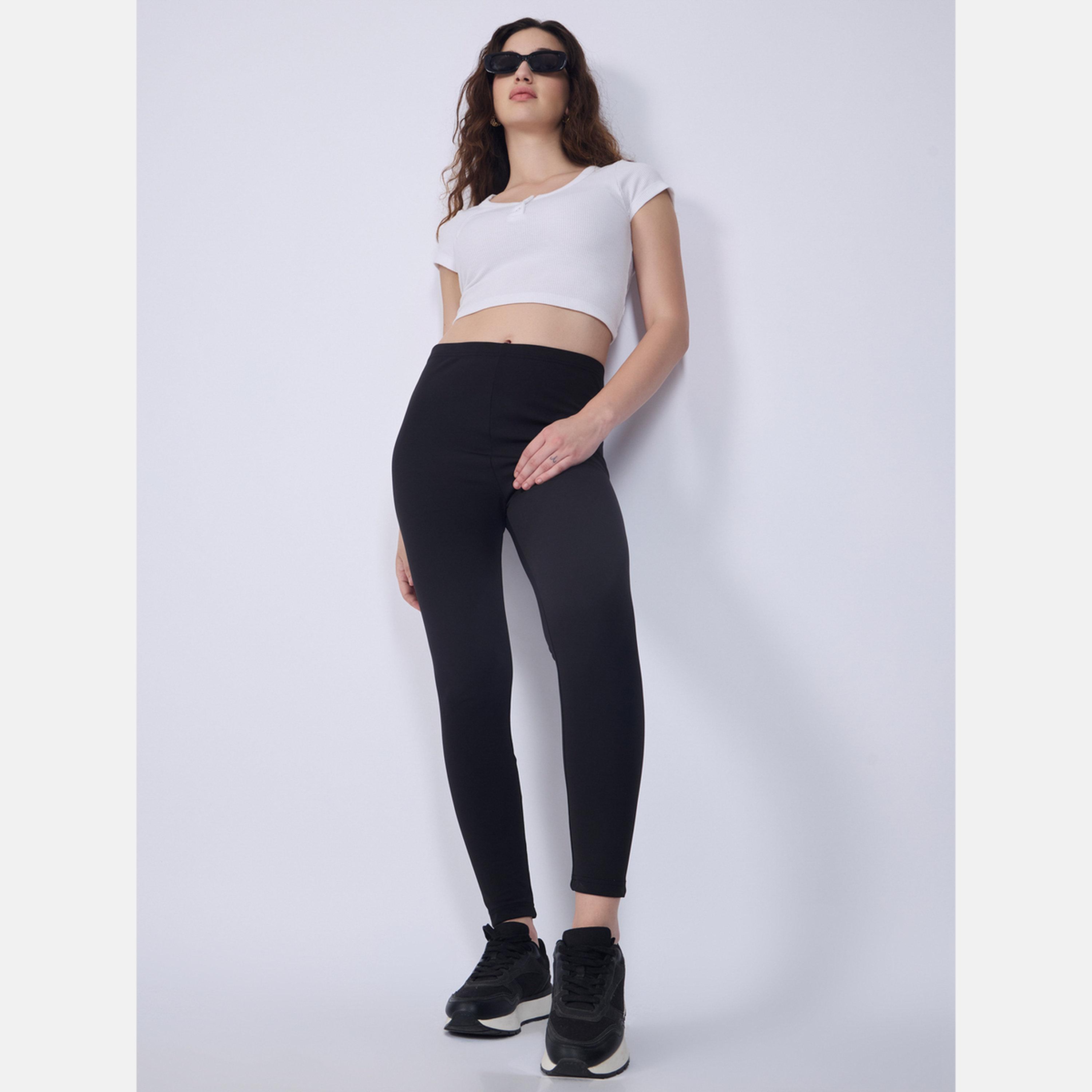Outzidr X Styli Black Basic Solid Leggings-women-clothing-bottoms-leggings-image-2