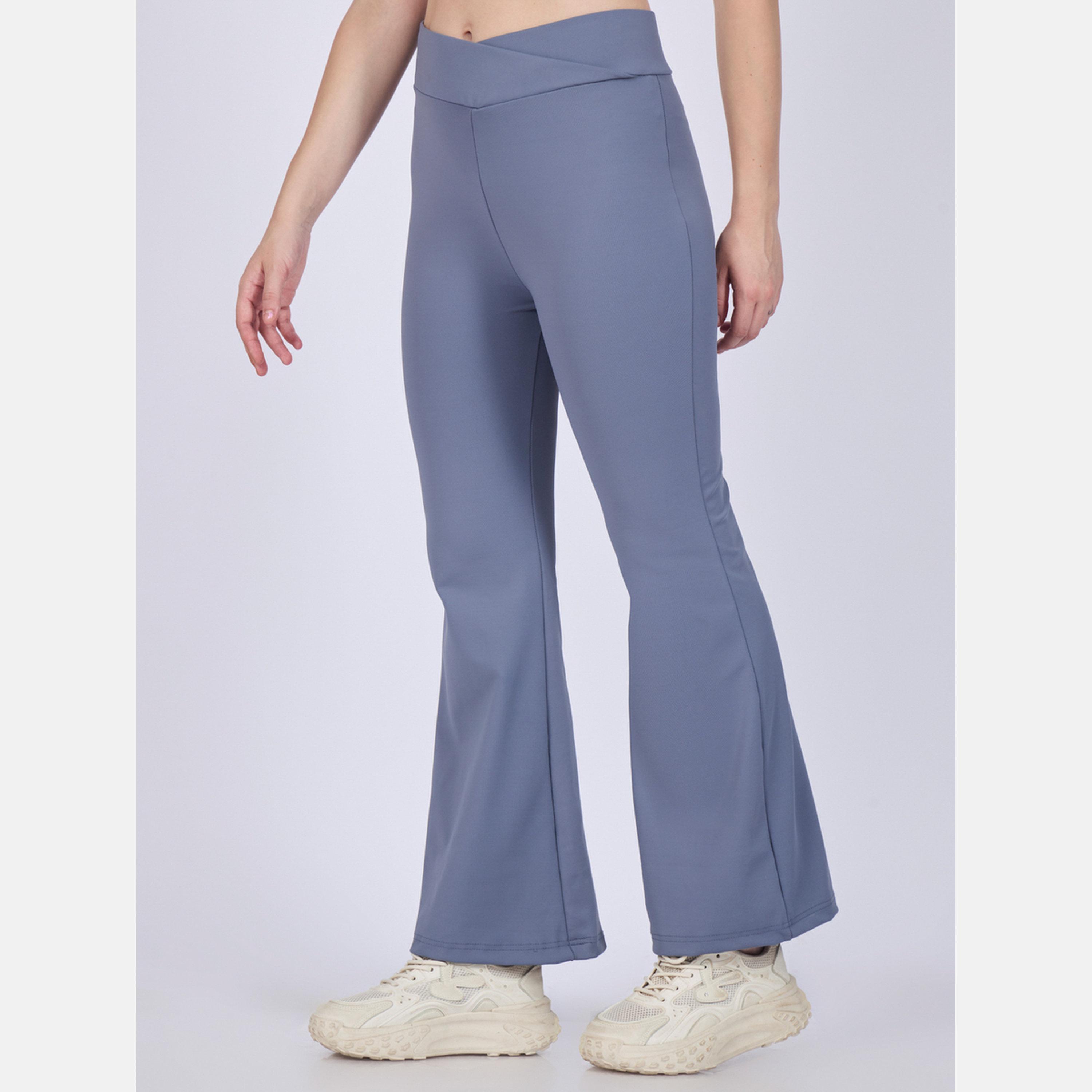 Outzidr X Styli Grey Criss-Cross Waistband Flared Leggings-women-clothing-bottoms-leggings-image-4