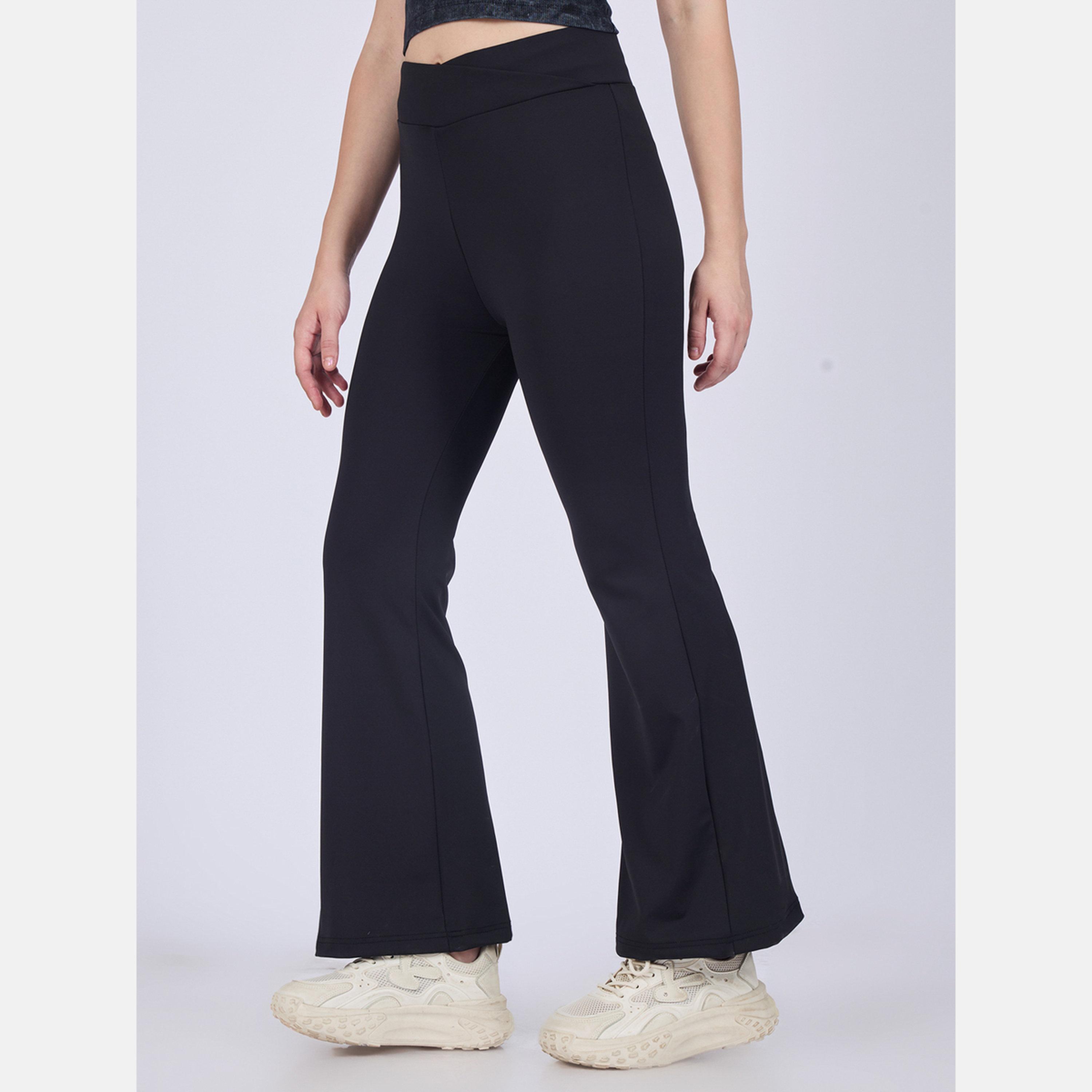 Outzidr X Styli Black Criss Cross Waistband Flared Leggings-women-clothing-bottoms-leggings-image-1